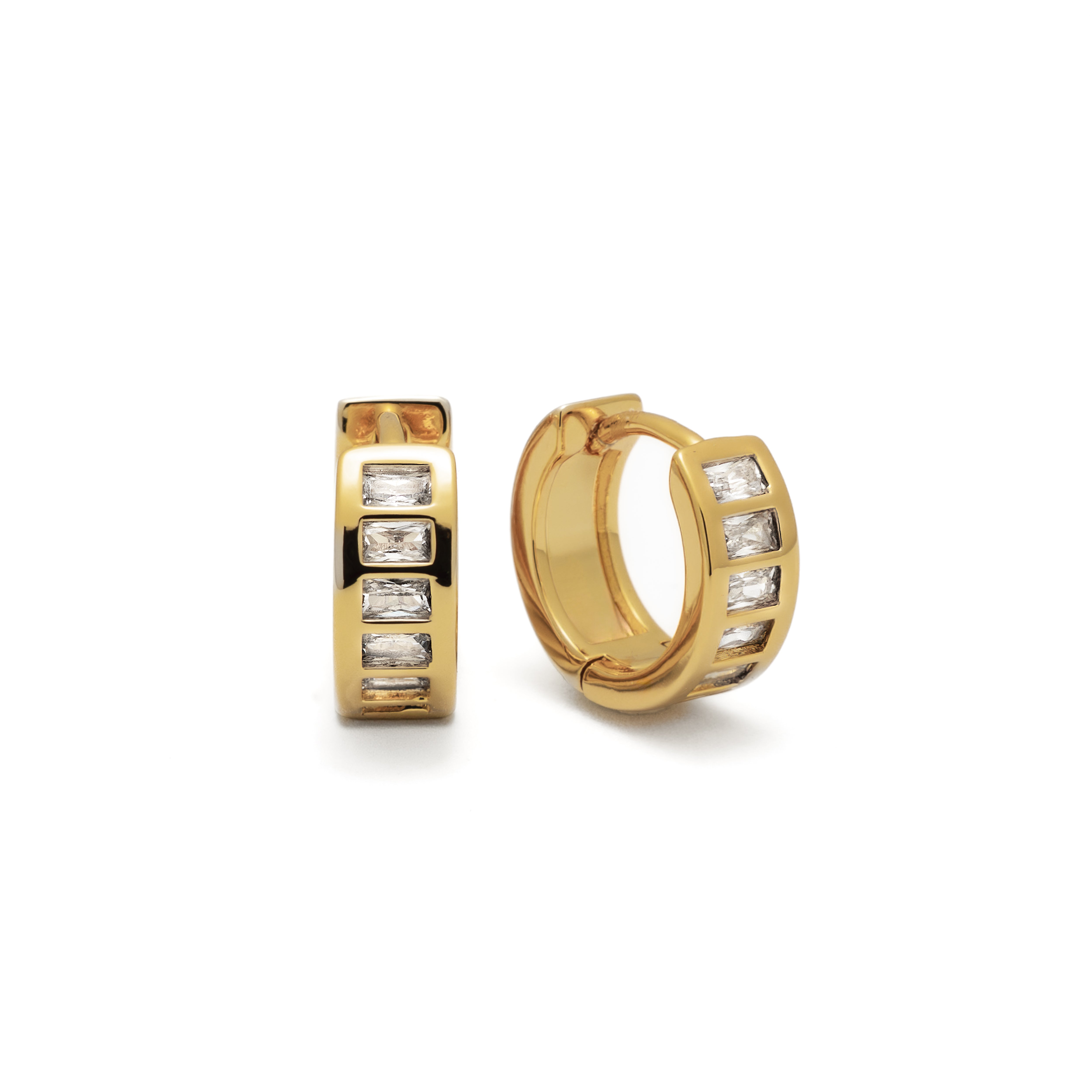 18K Gold Baguette Huggie Earrings