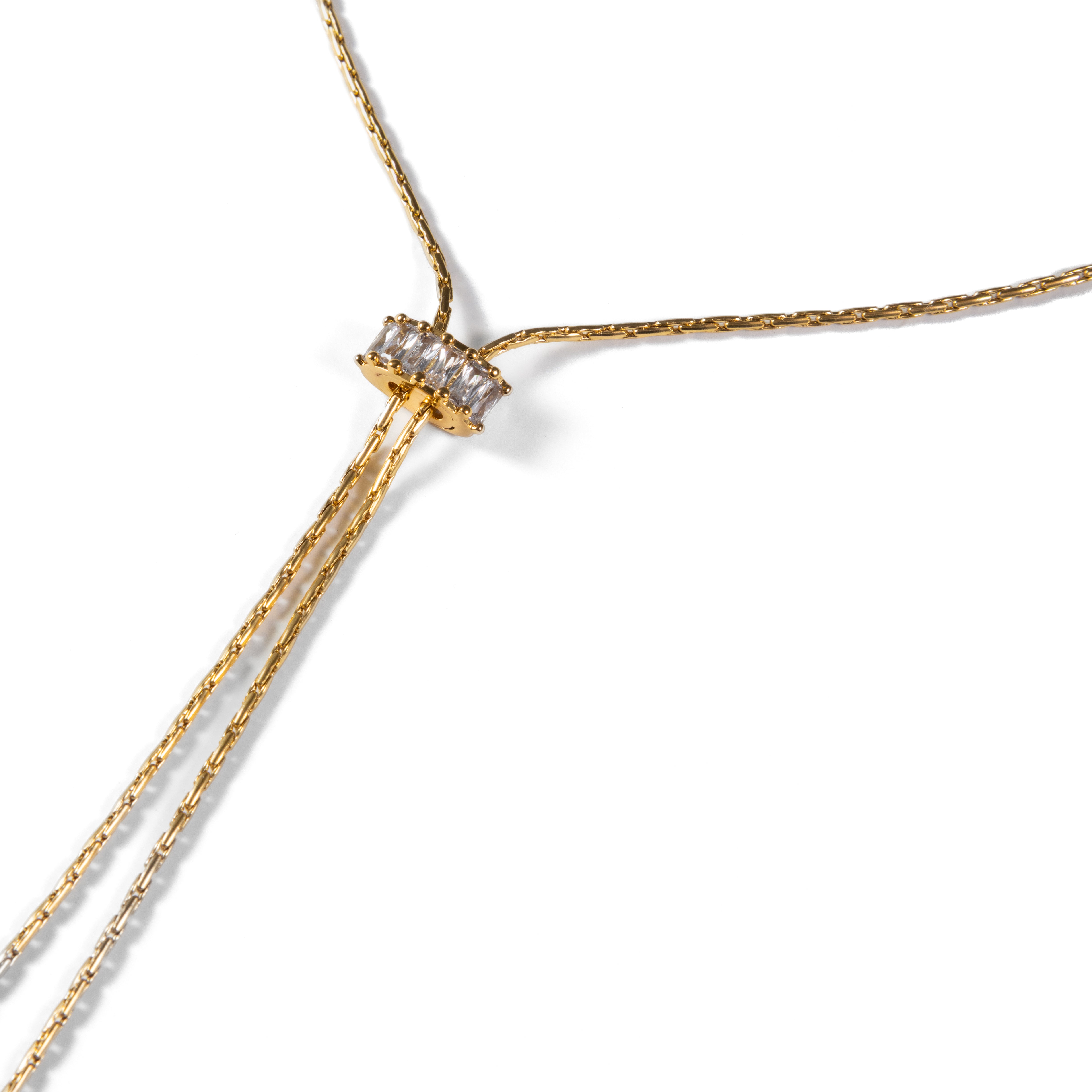 18K Gold Baguette Lariat Necklace