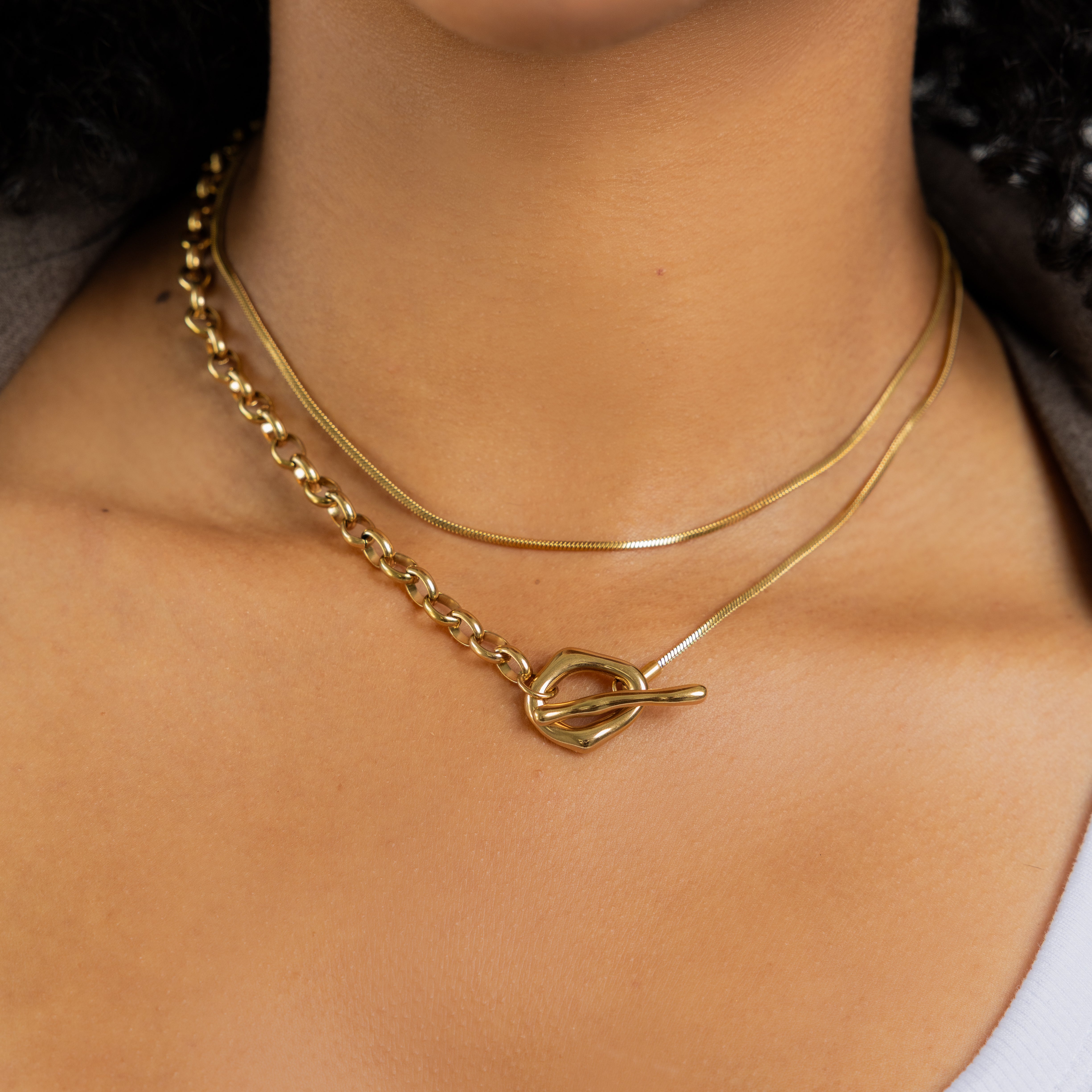 Waterproof Gold Dual Chain Toggle Necklace