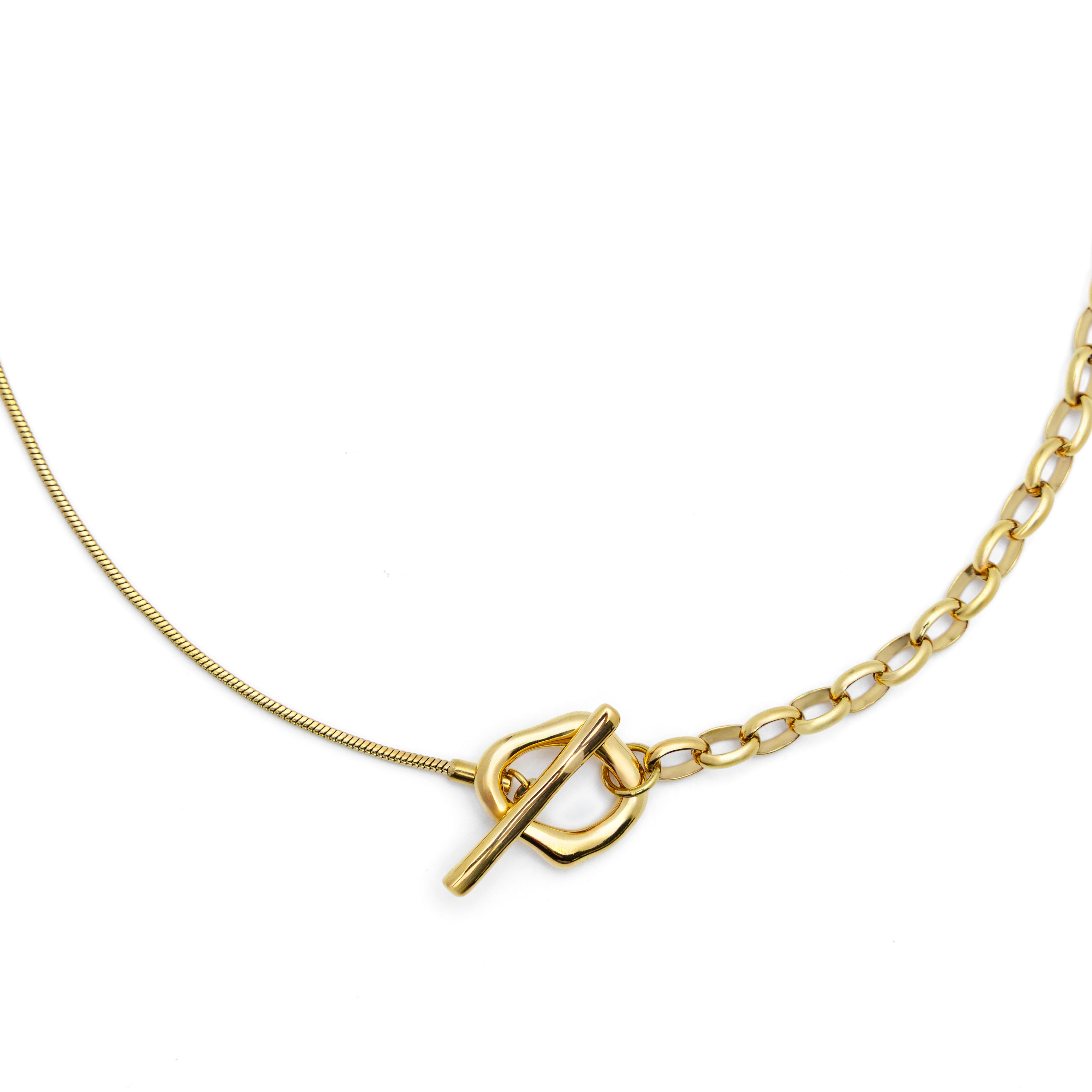 Waterproof Gold Dual Chain Toggle Necklace