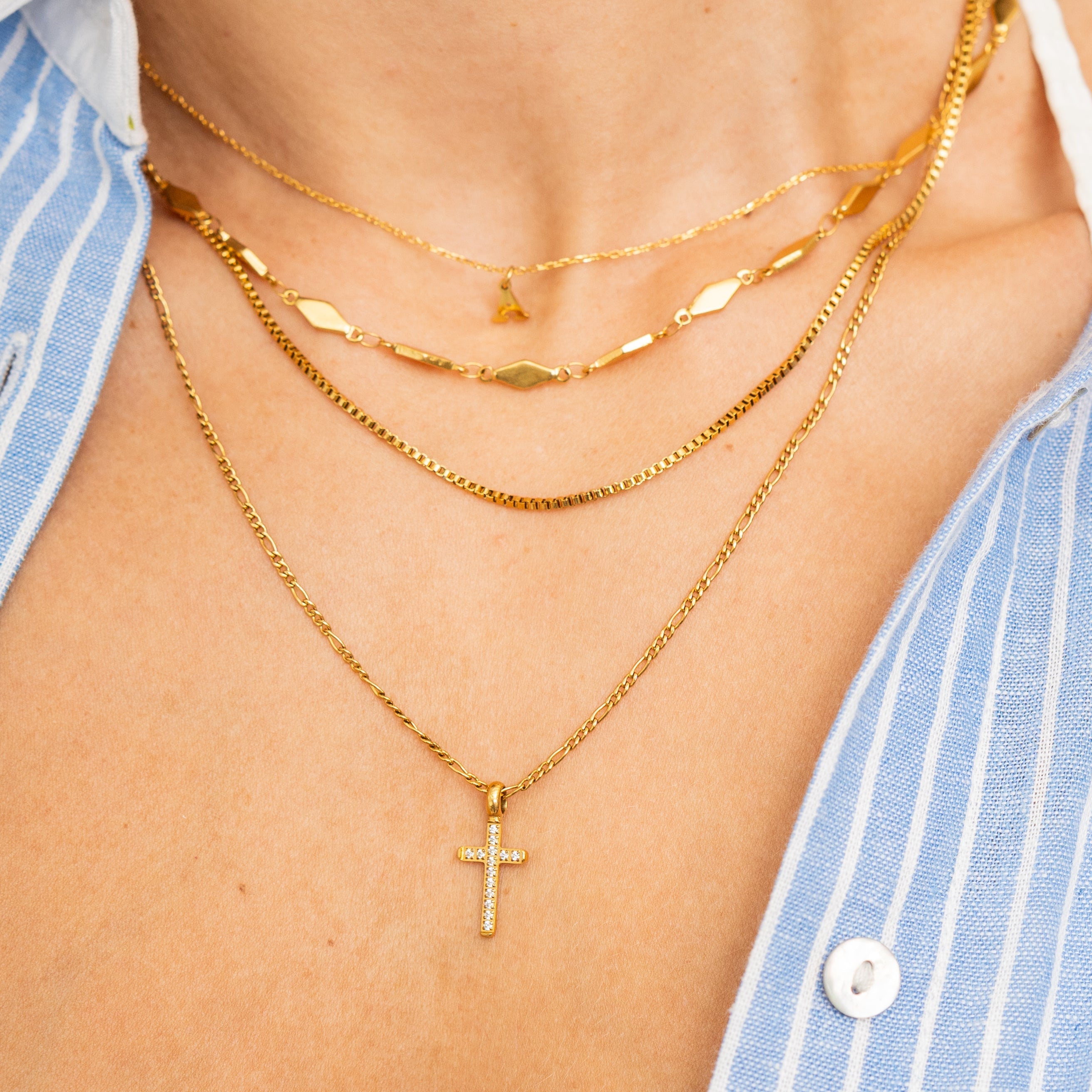 Waterproof Gold Diamond Cross Pendant Necklace