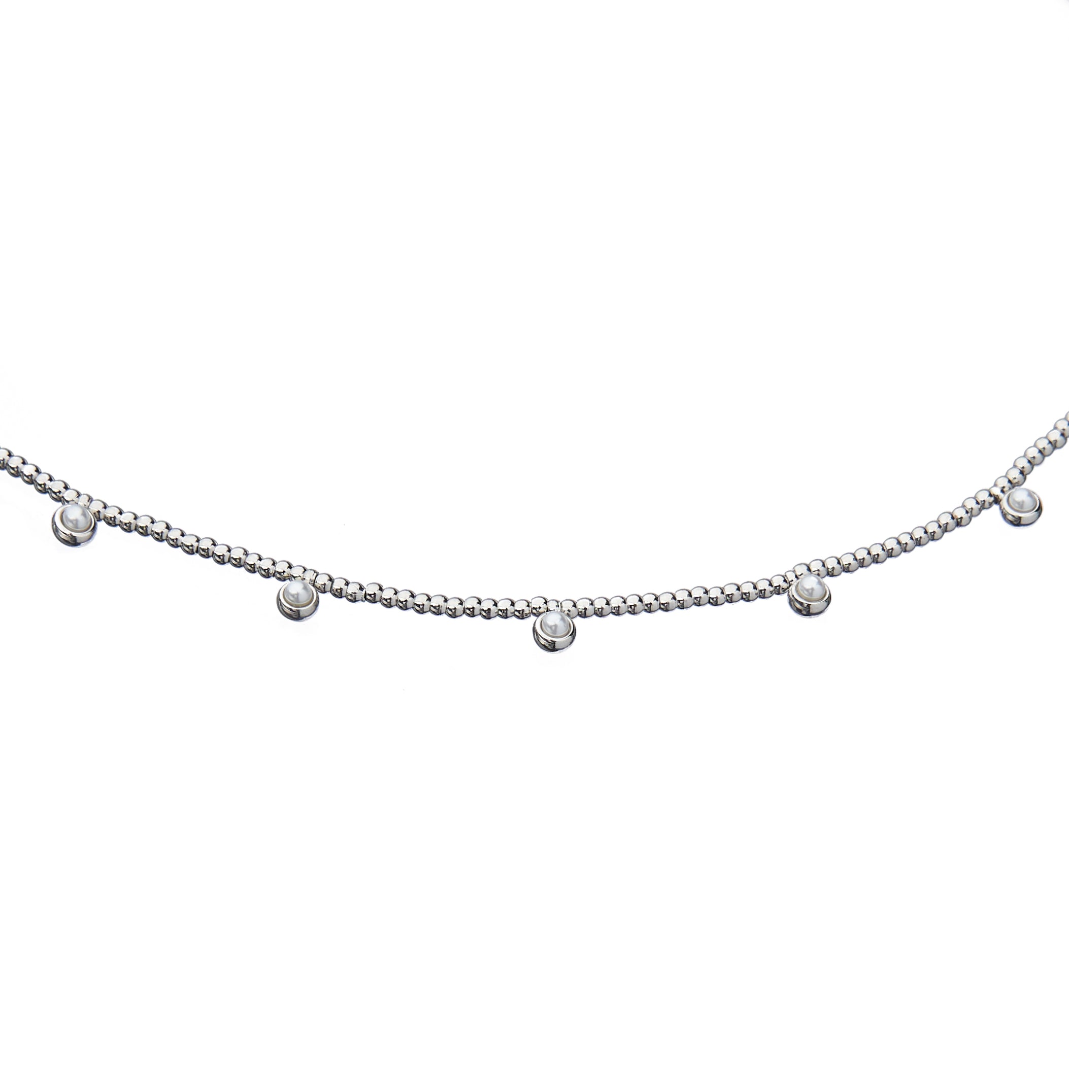 Silver Beaded Pearls Necklace
