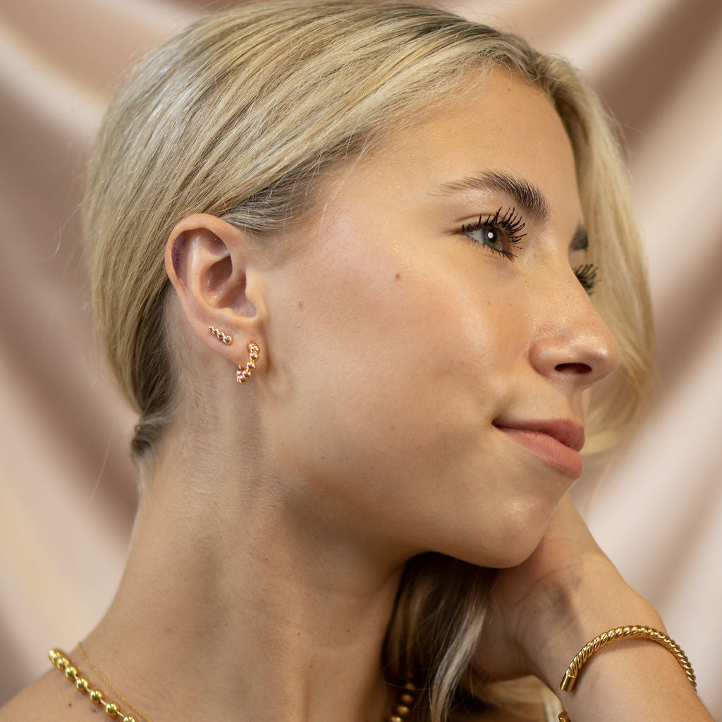 24K Gold Beaded Ear Climber Studs