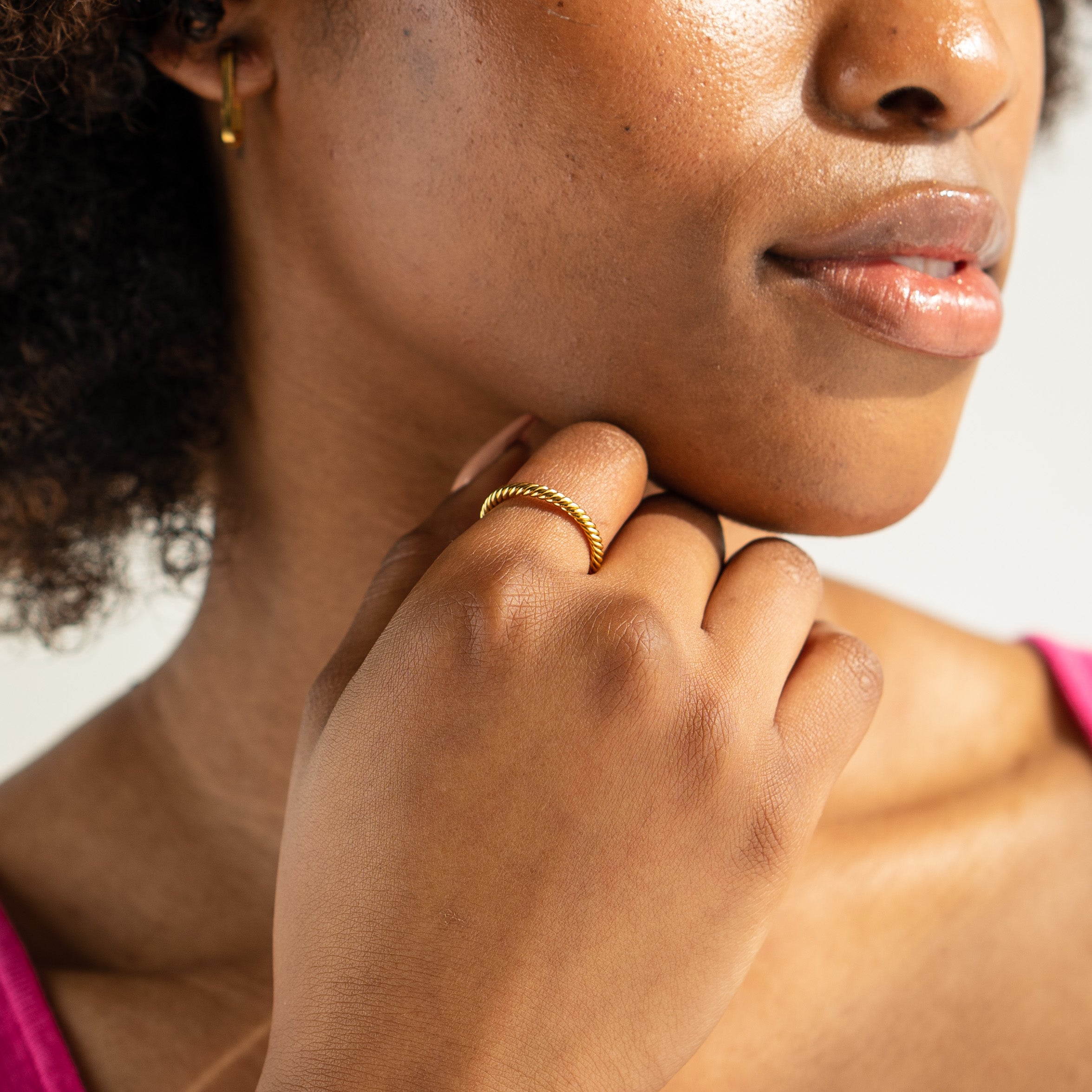 Waterproof Gold Twisted Mini Ring