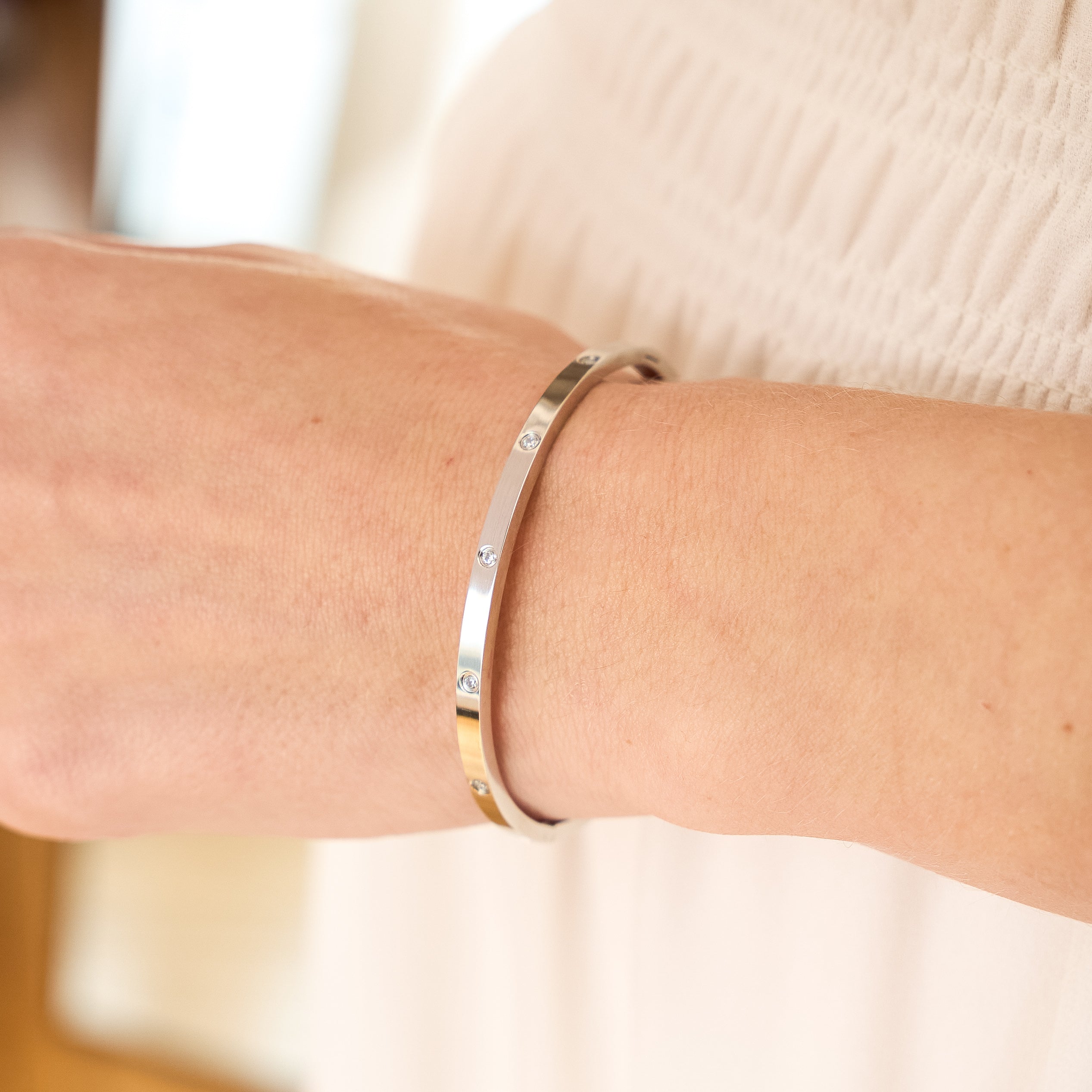 Waterproof Silver Diamond Bangle