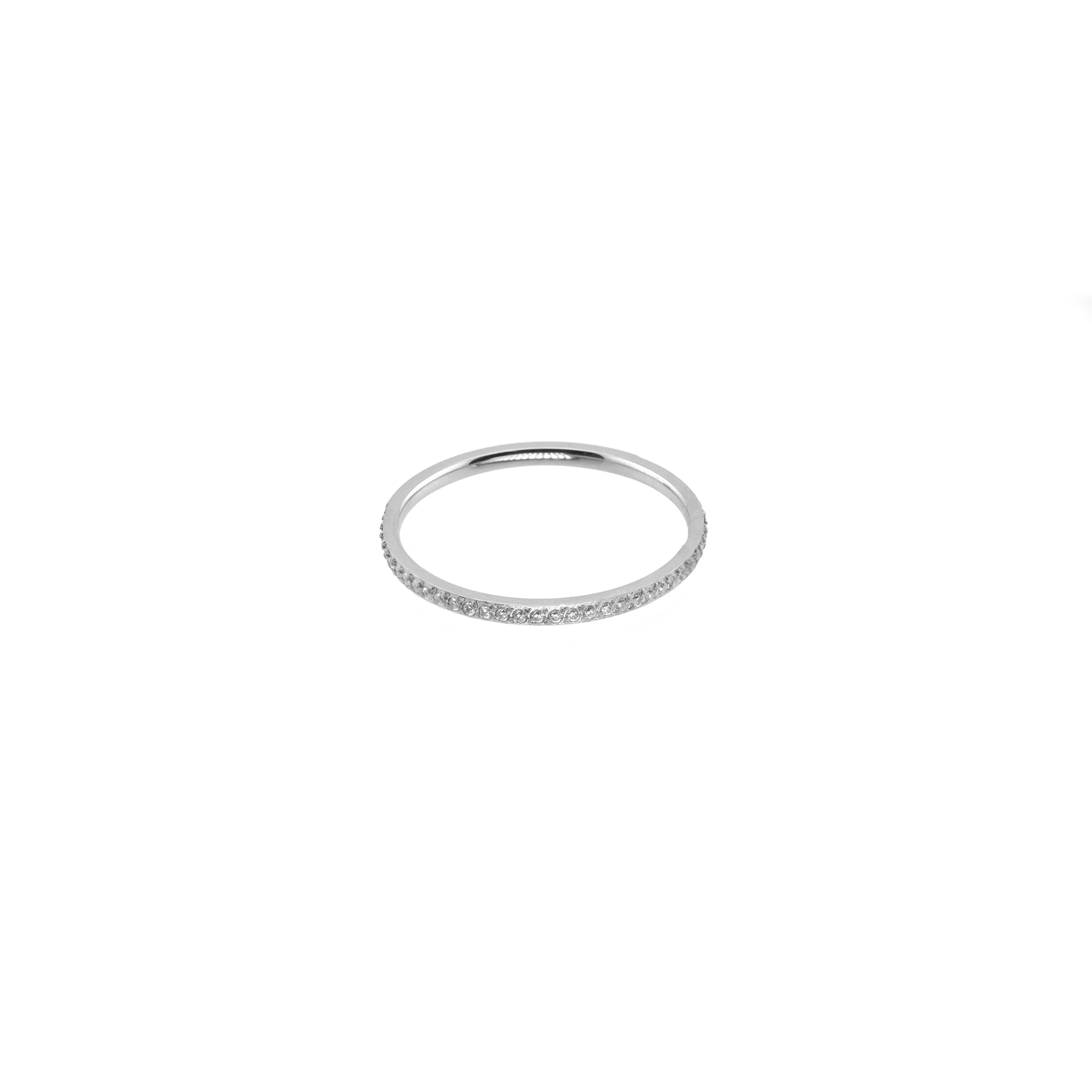 Waterproof Silver Dainty Diamond Ring Band