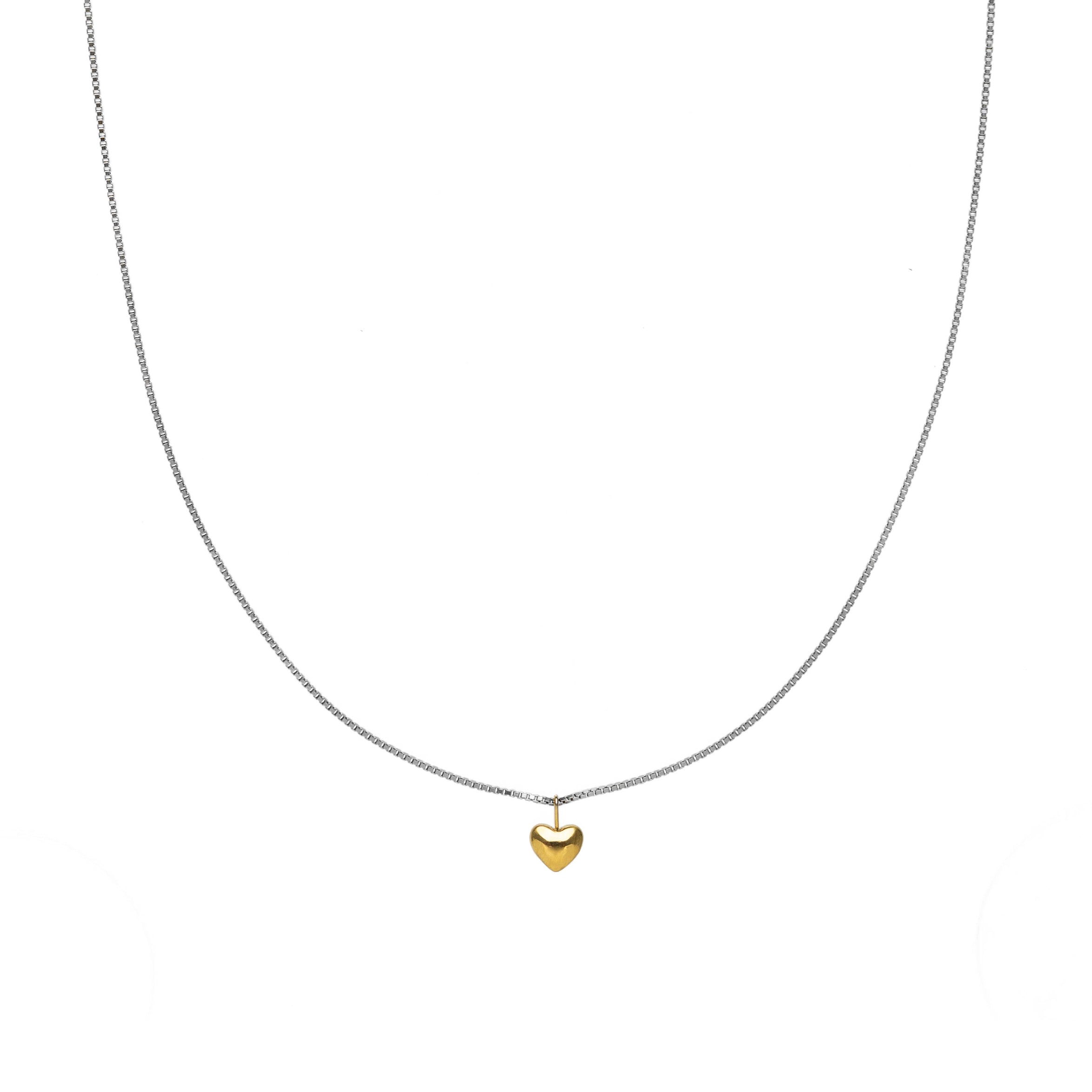Two-Tone Puffy Heart Necklace Small