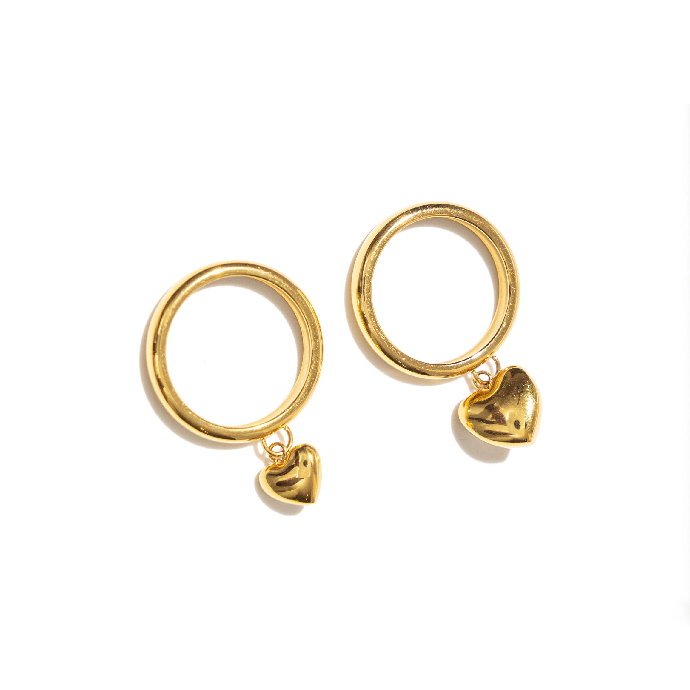 Waterproof Gold Puffy Double Heart Ring