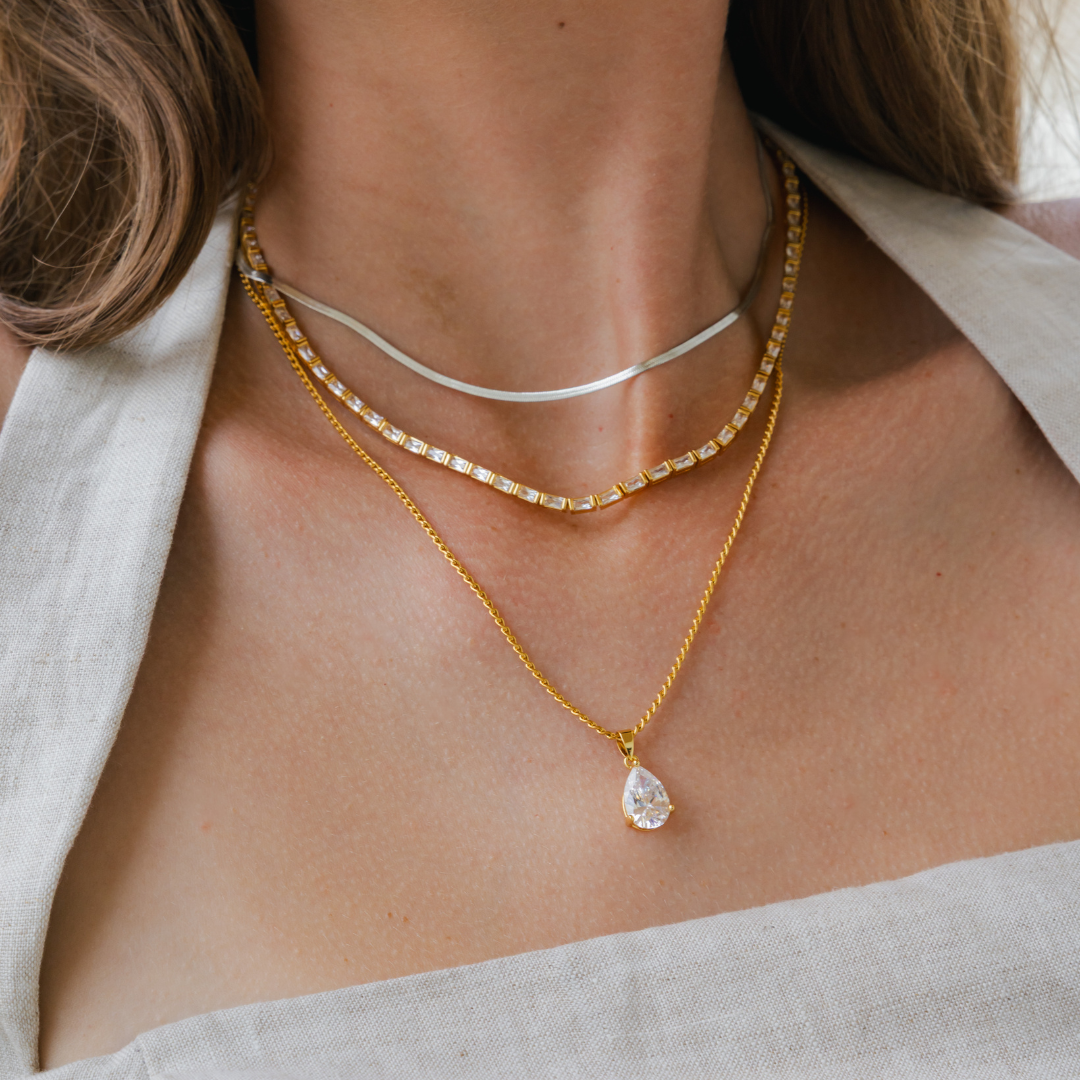18K Gold Baguette Tennis Necklace