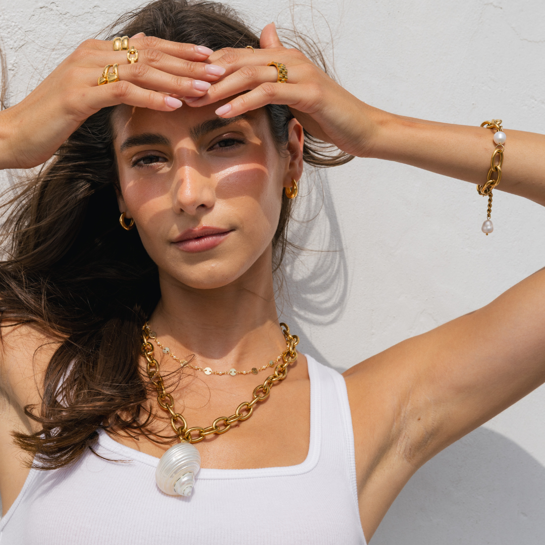 Waterproof Gold Chunky Shell Pendant Necklace