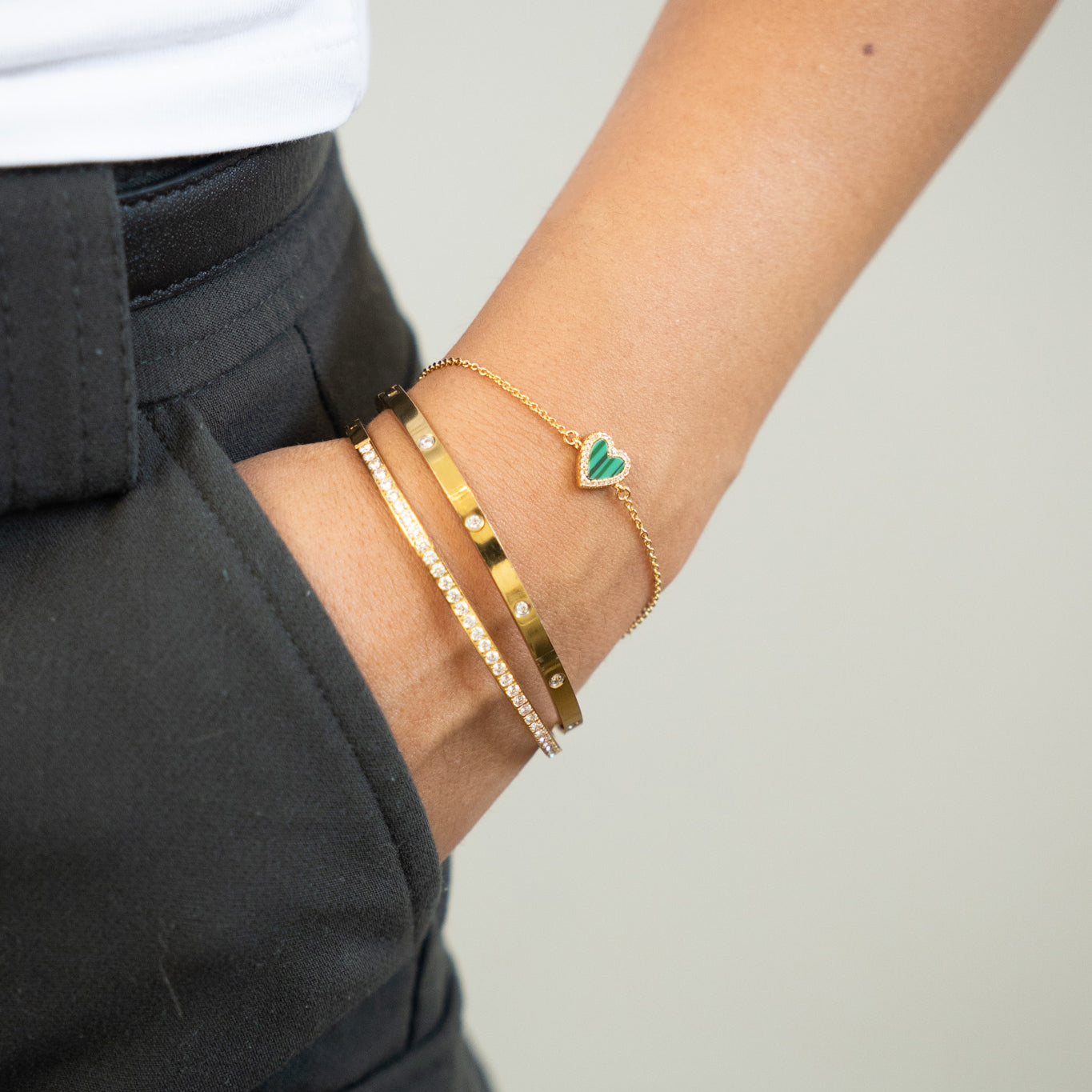 Tiny Malachite Heart Bracelet