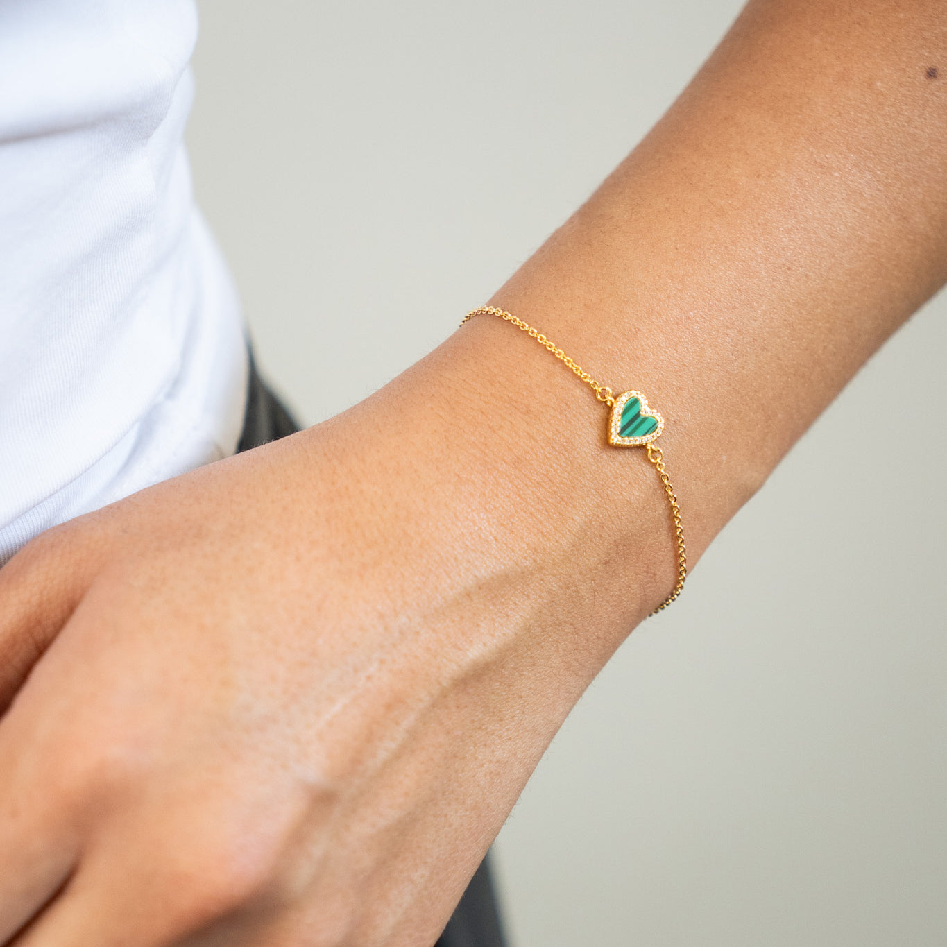 Tiny Malachite Heart Bracelet