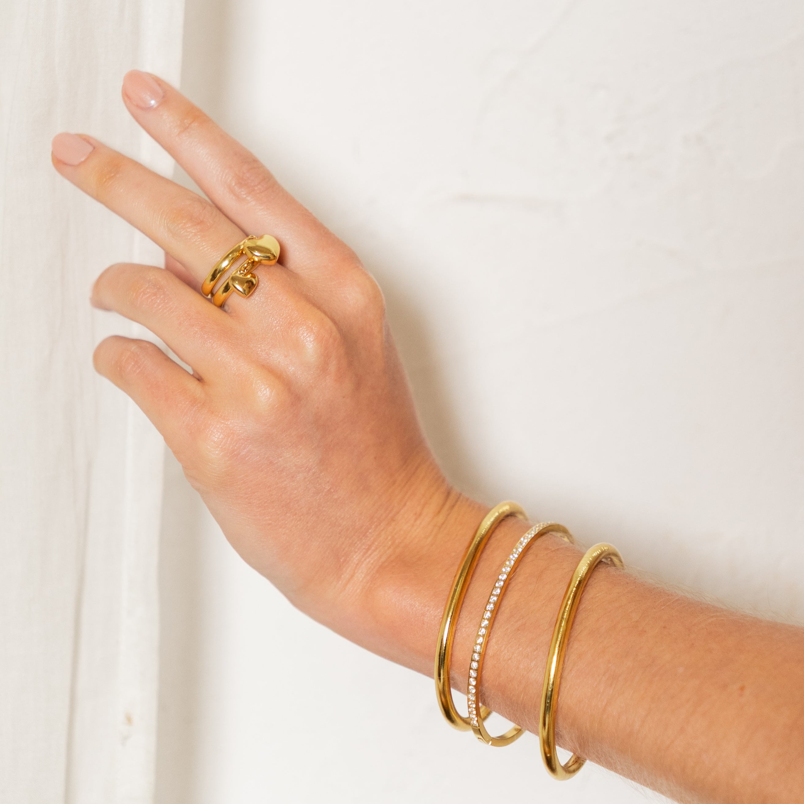 Waterproof Gold Puffy Double Heart Ring