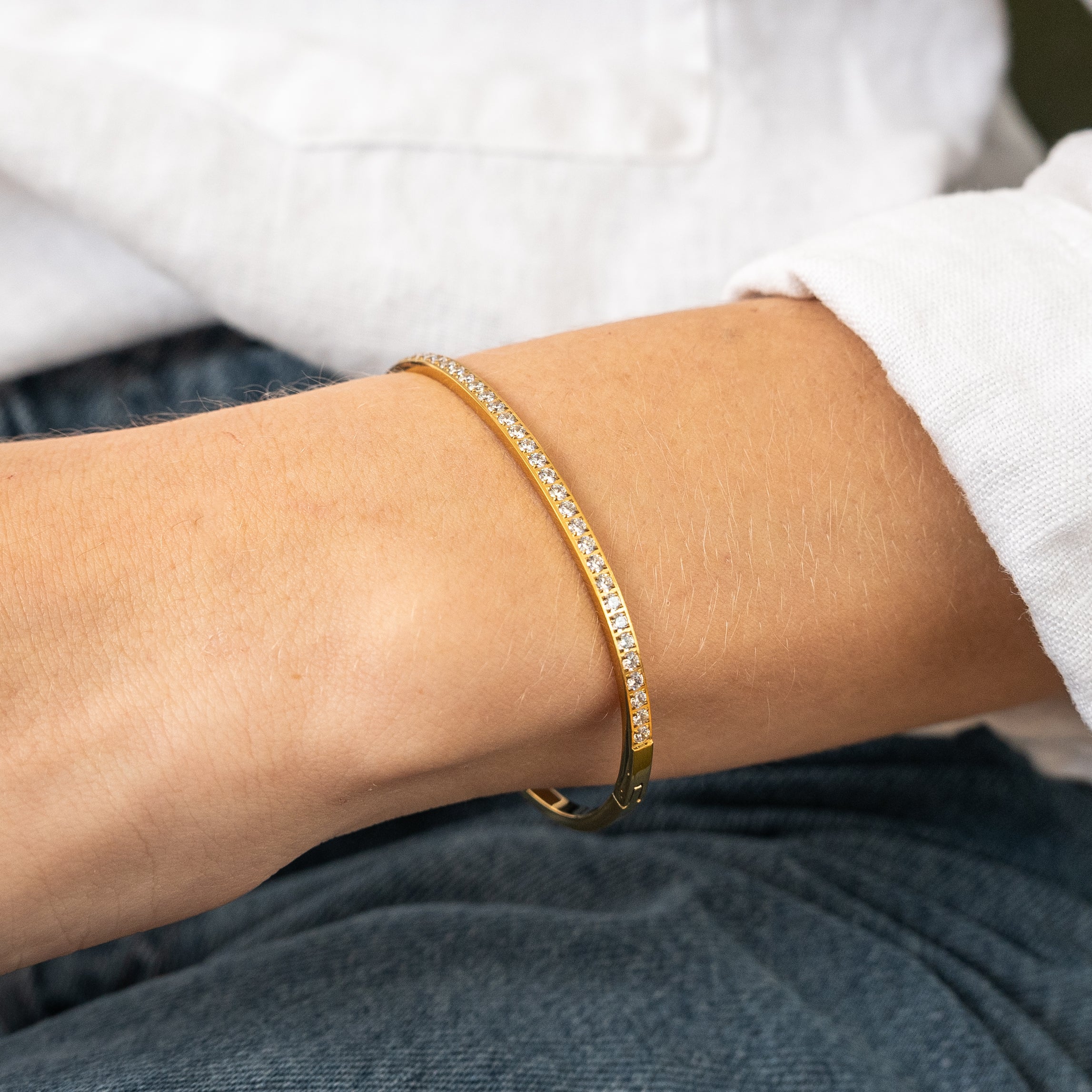 Waterproof Gold Lined Diamond Bangle