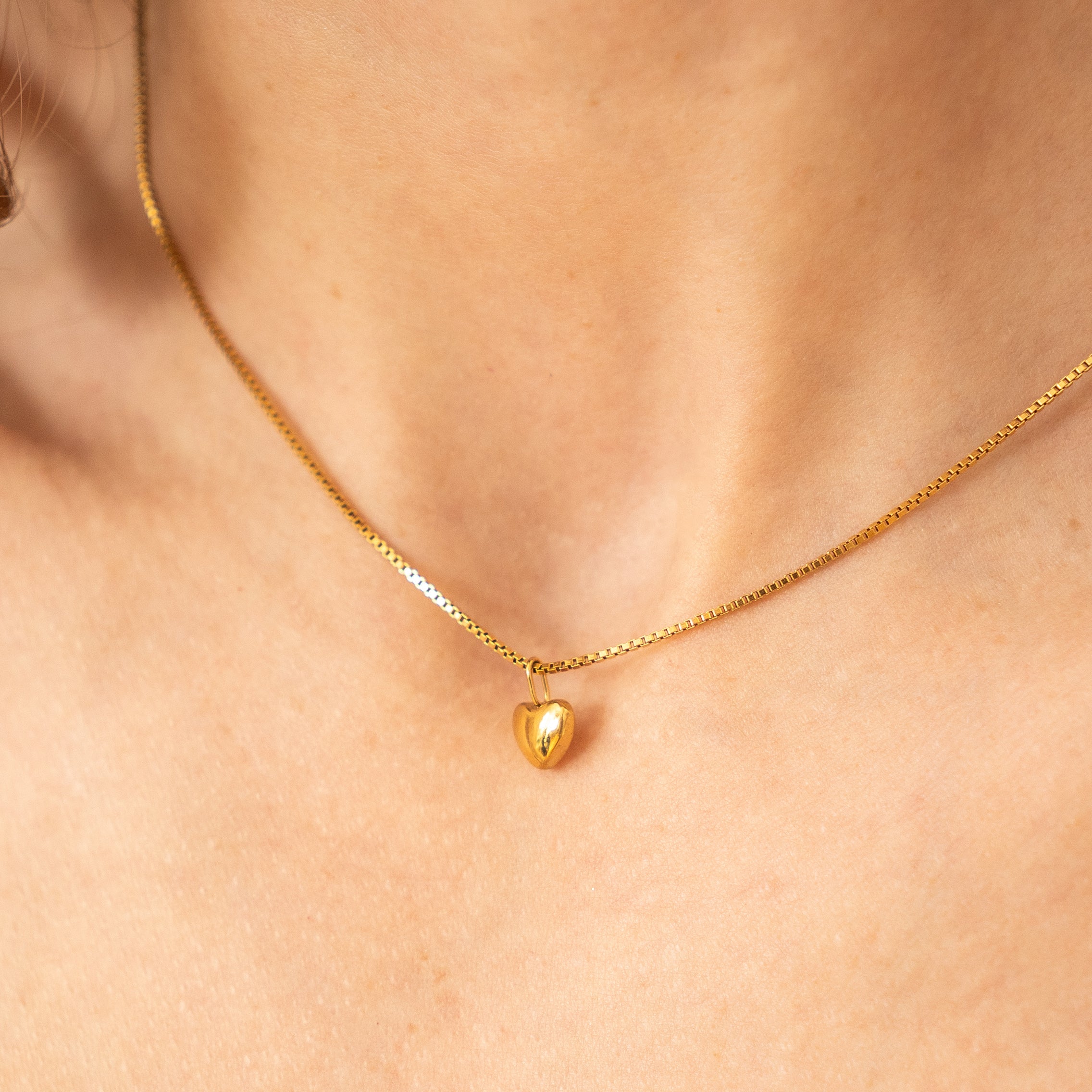 Gold Puffy Heart Necklace Small