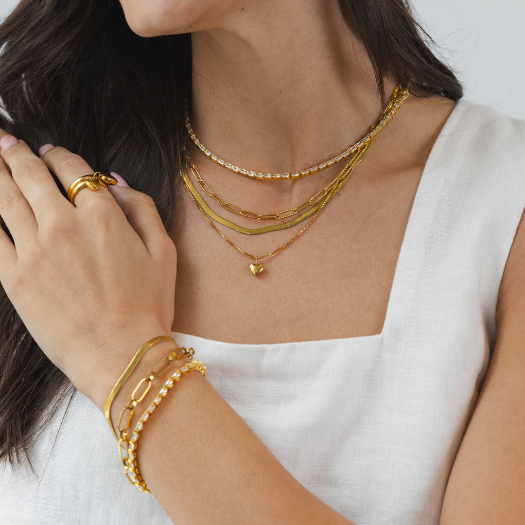 18K Gold Baguette Tennis Necklace