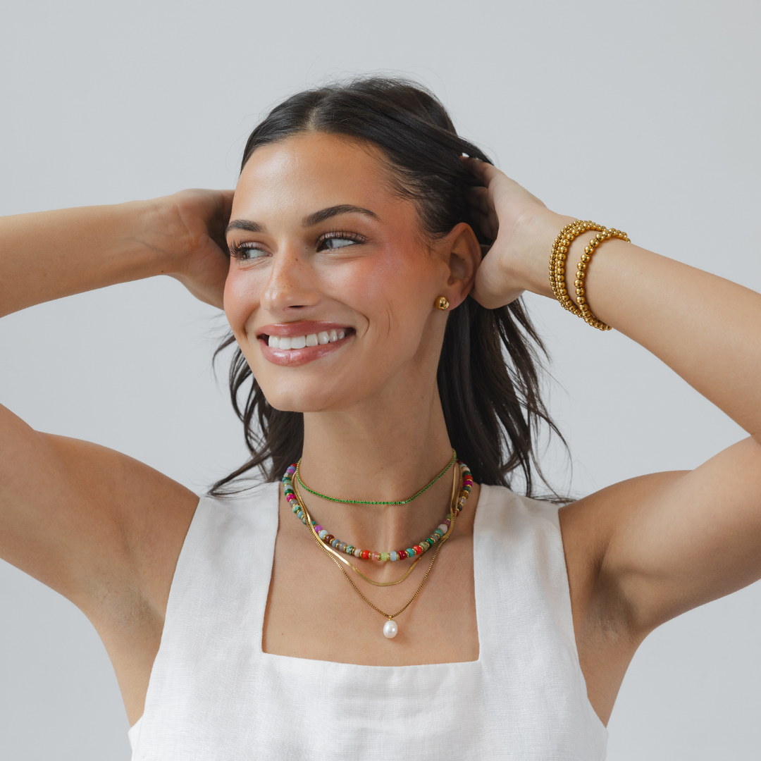 Waterproof Gold Box Chain Pearl Pendant Necklace