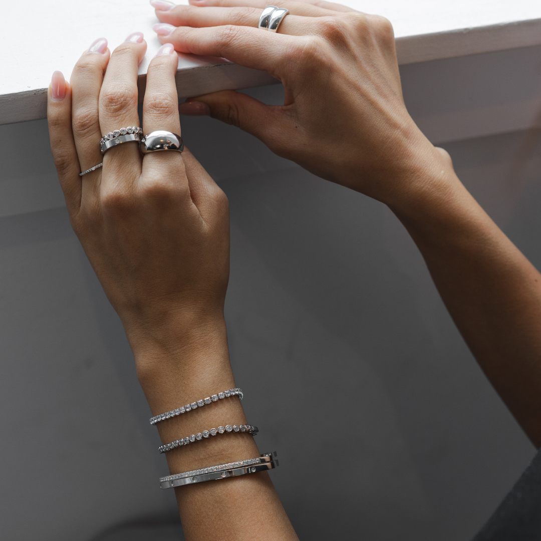 Waterproof Silver Diamond Bangle