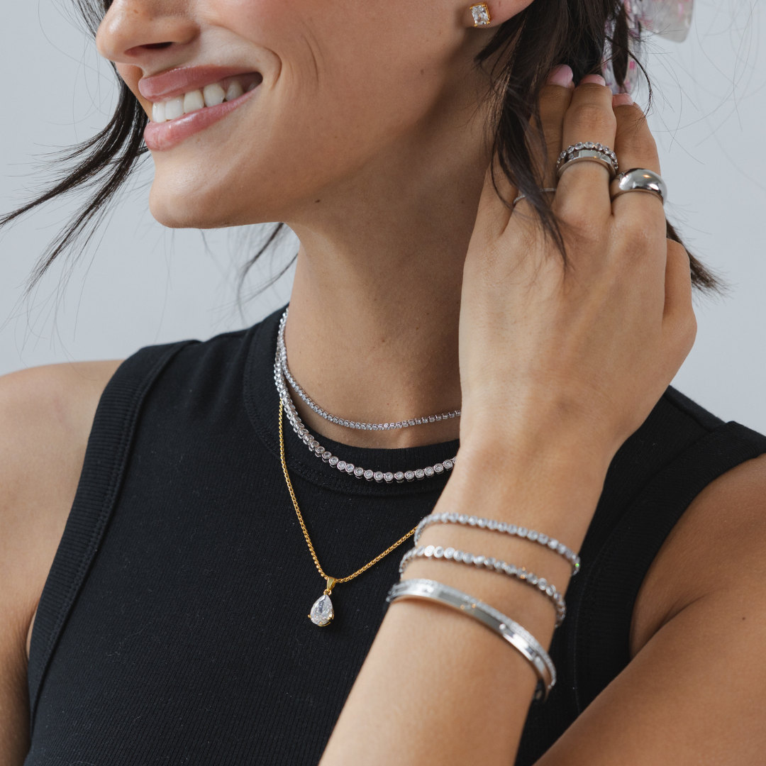 Demi-Fine Silver Tennis Necklace