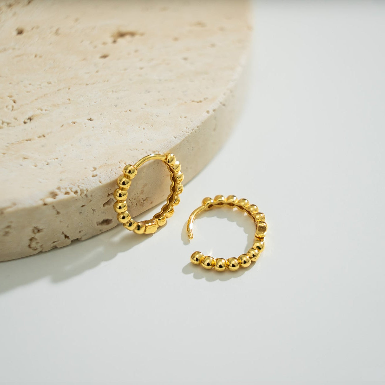 18K Gold Dainty Beaded Hoops