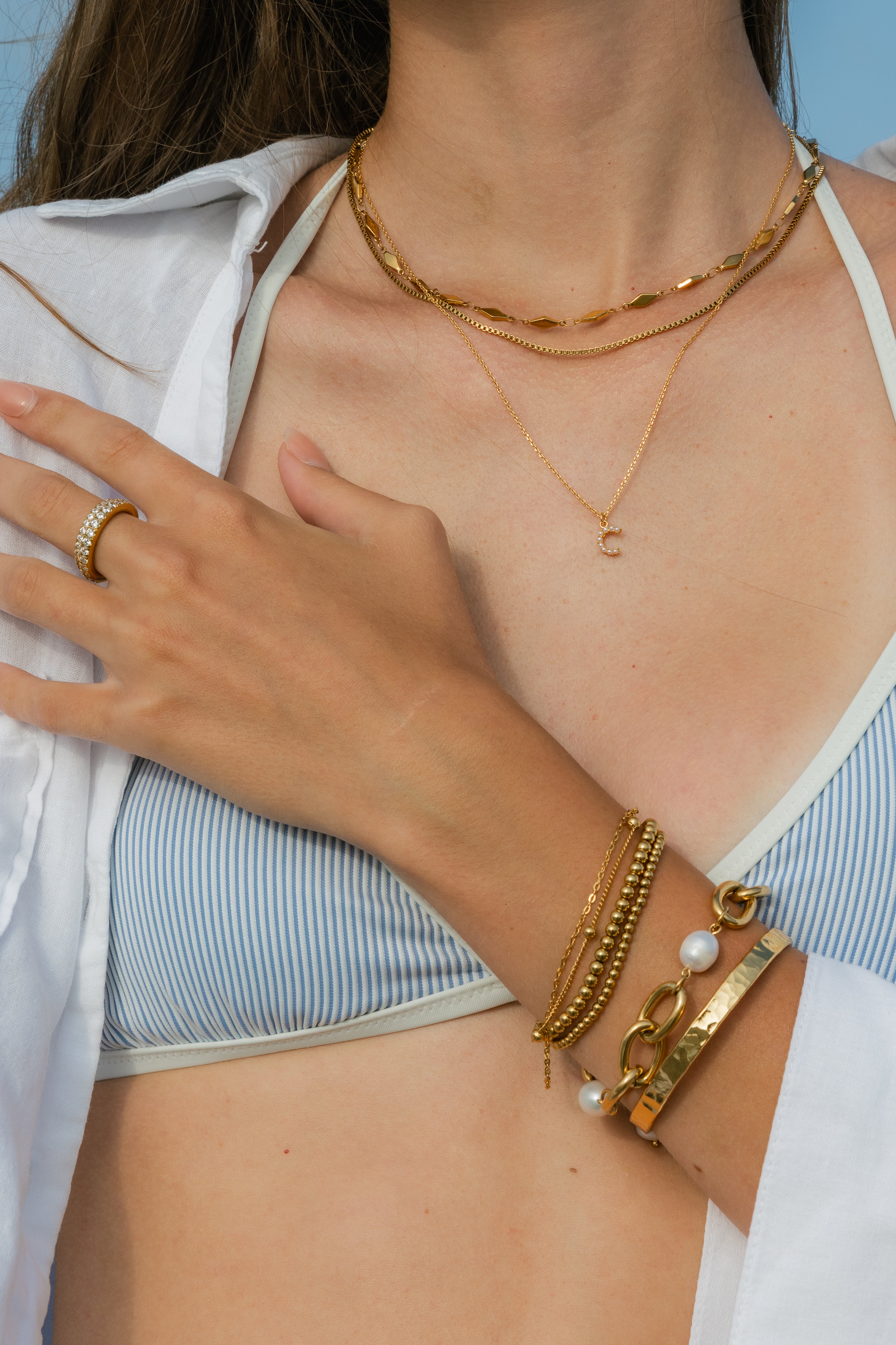 18K Gold Dainty Pearl Initial Pendant Necklace