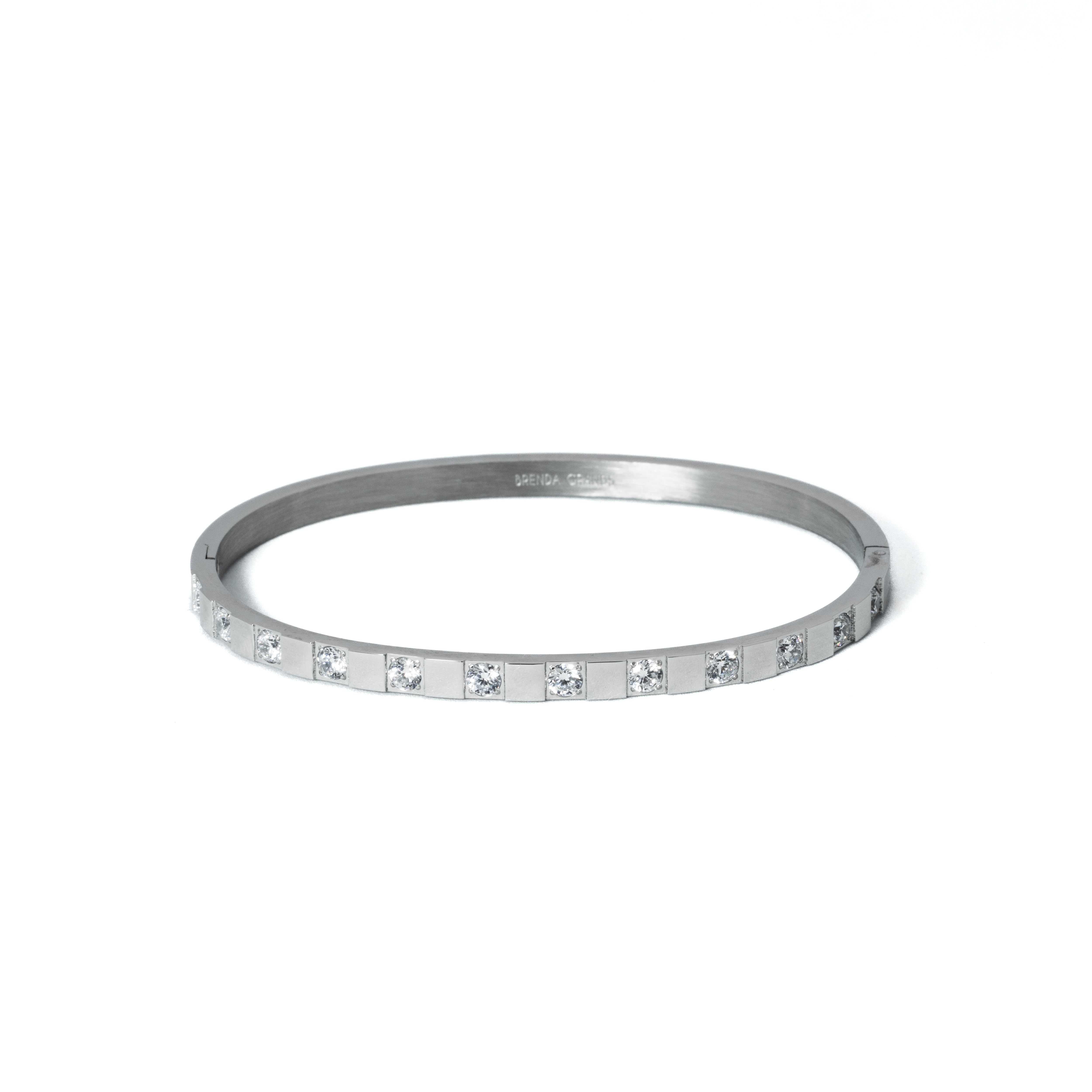 Waterproof Silver Structured Diamond Bangle