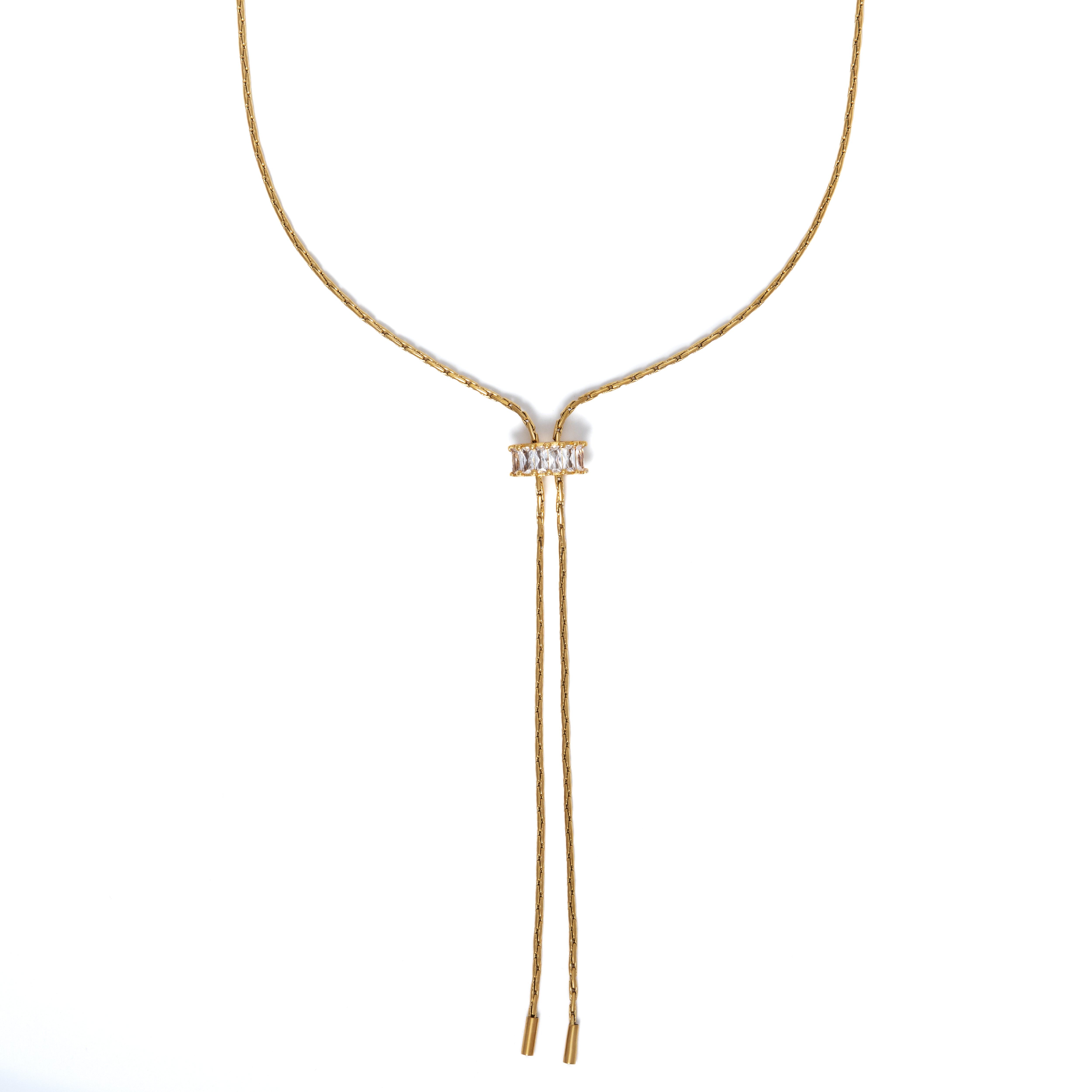 18K Gold Baguette Lariat Necklace