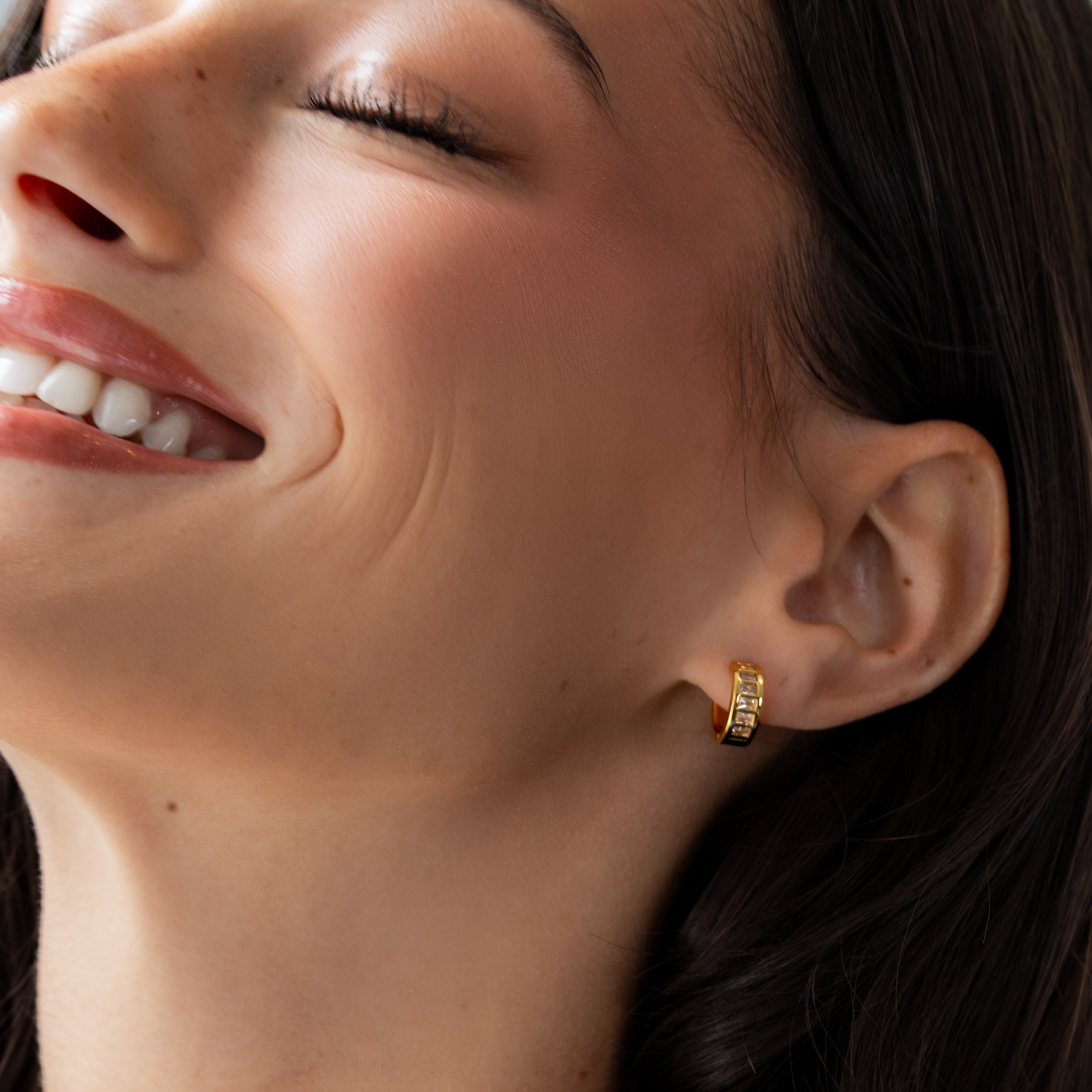 18K Gold Baguette Huggie Earrings