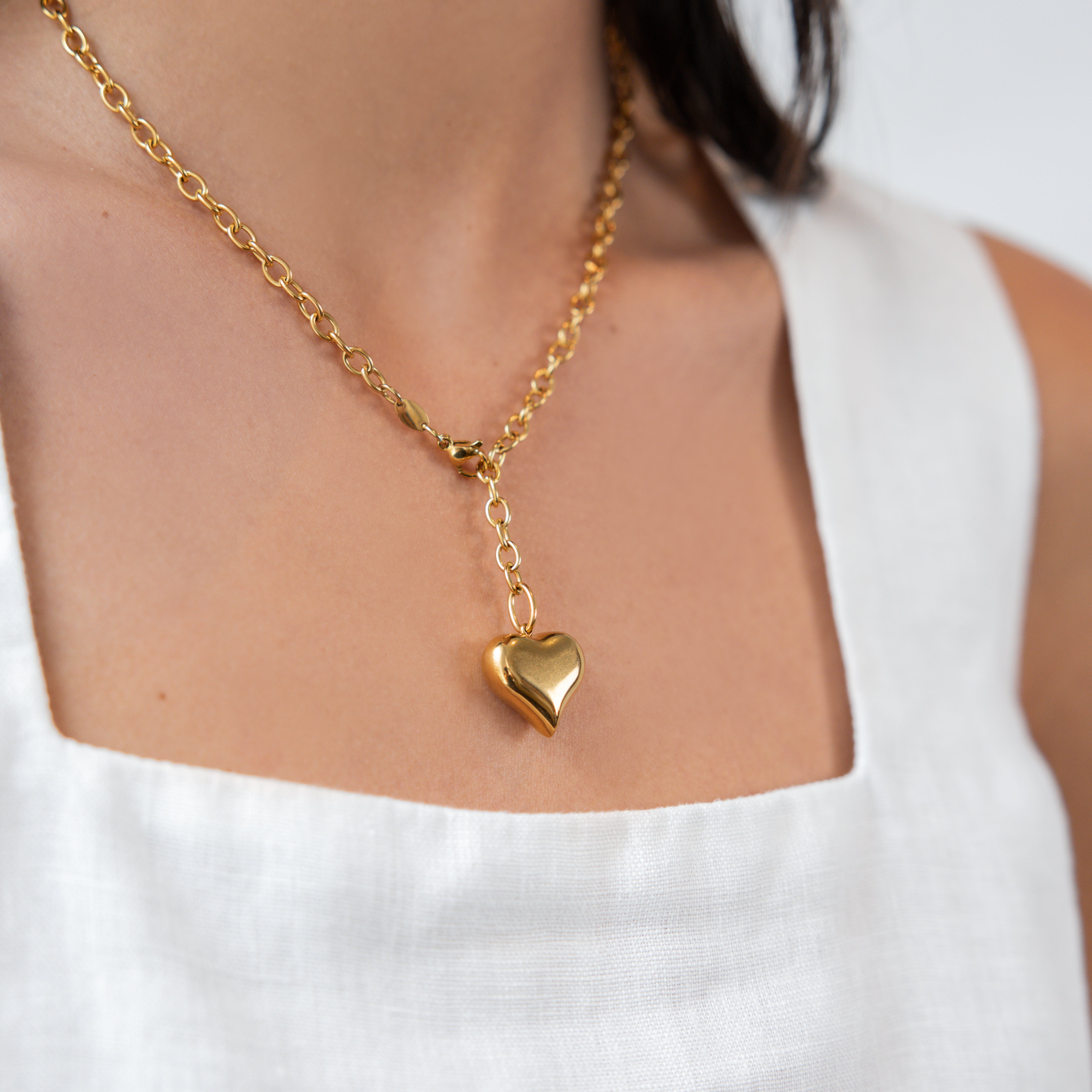 Waterproof Puffy Heart Medium Necklace