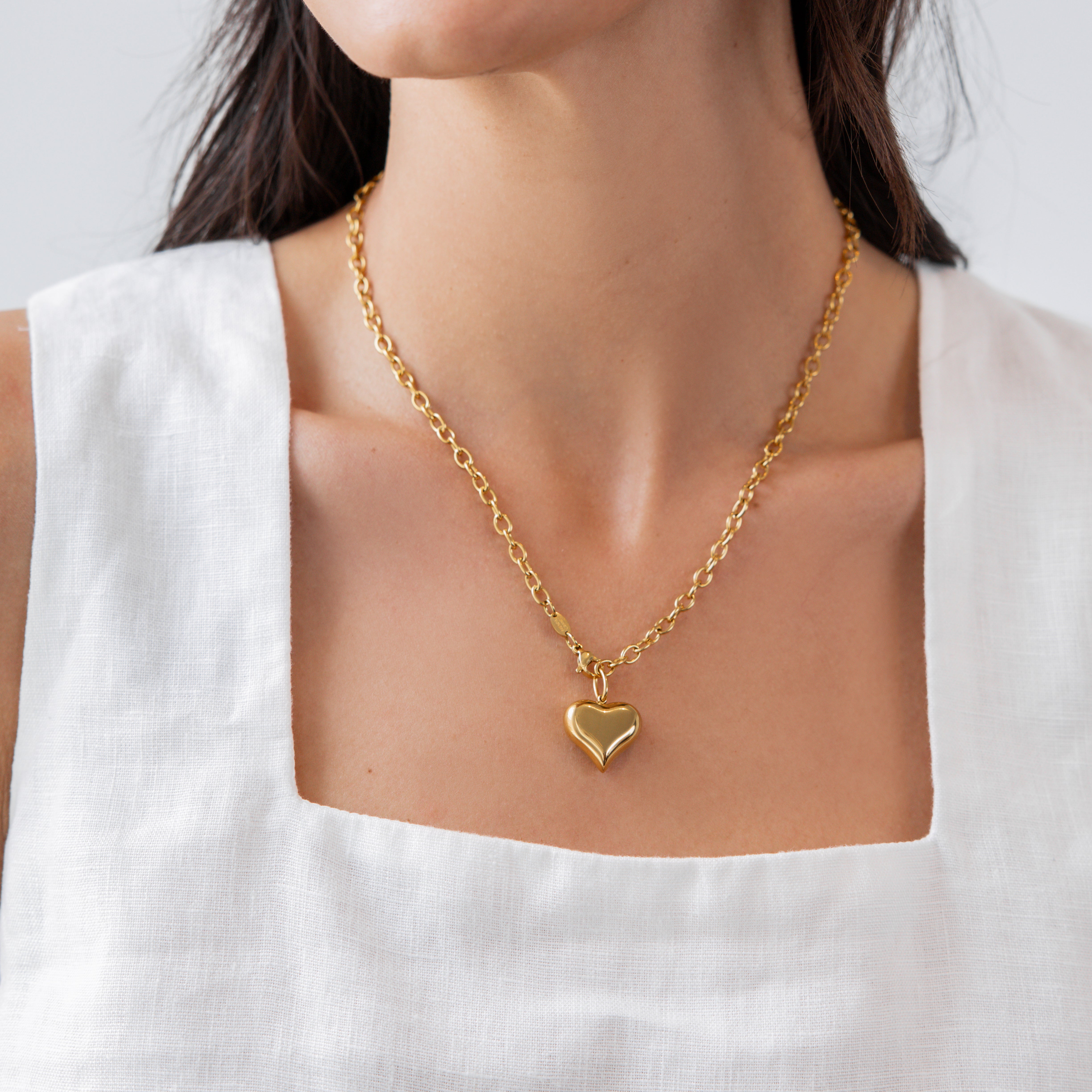 Waterproof Puffy Heart Medium Necklace