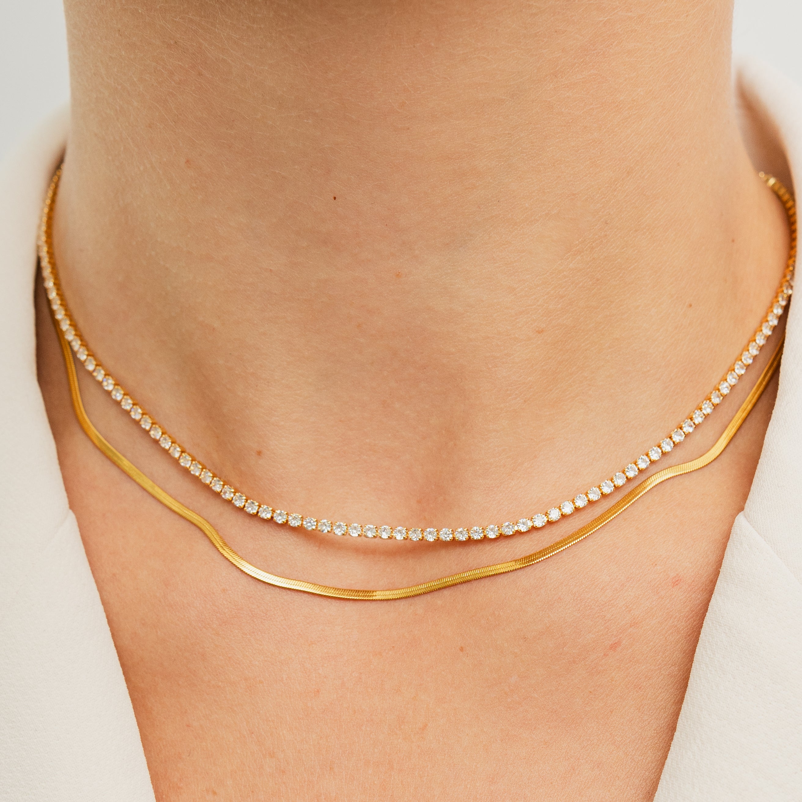 Waterproof Gold Dainty Herringbone Necklace