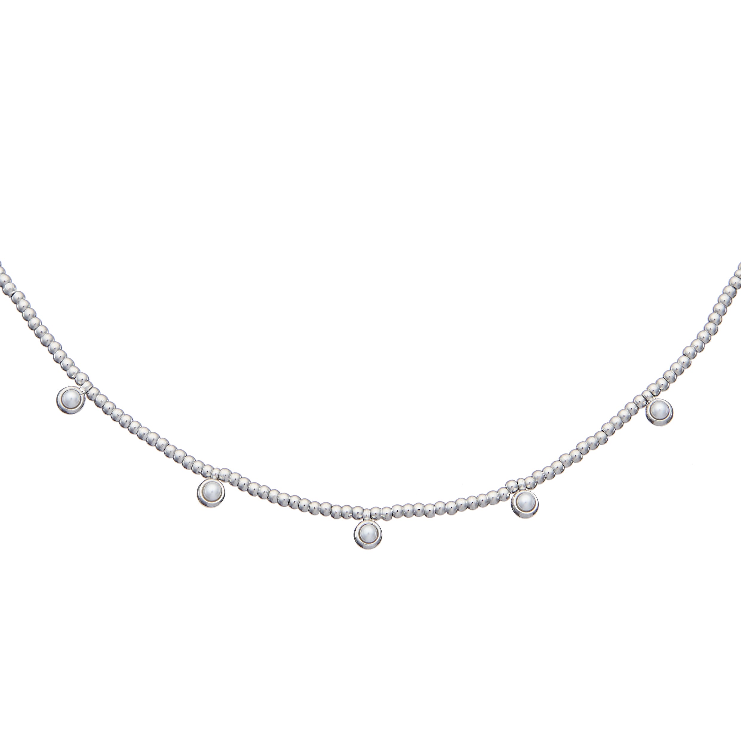 Silver Beaded Pearls Necklace