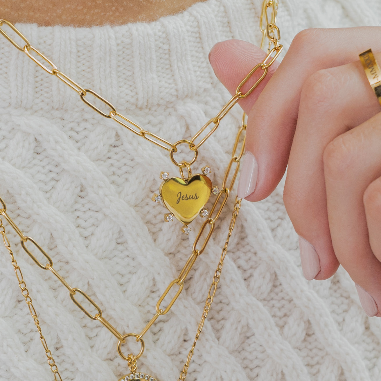 Waterproof Gold Diamond Paperclip Heart Necklace