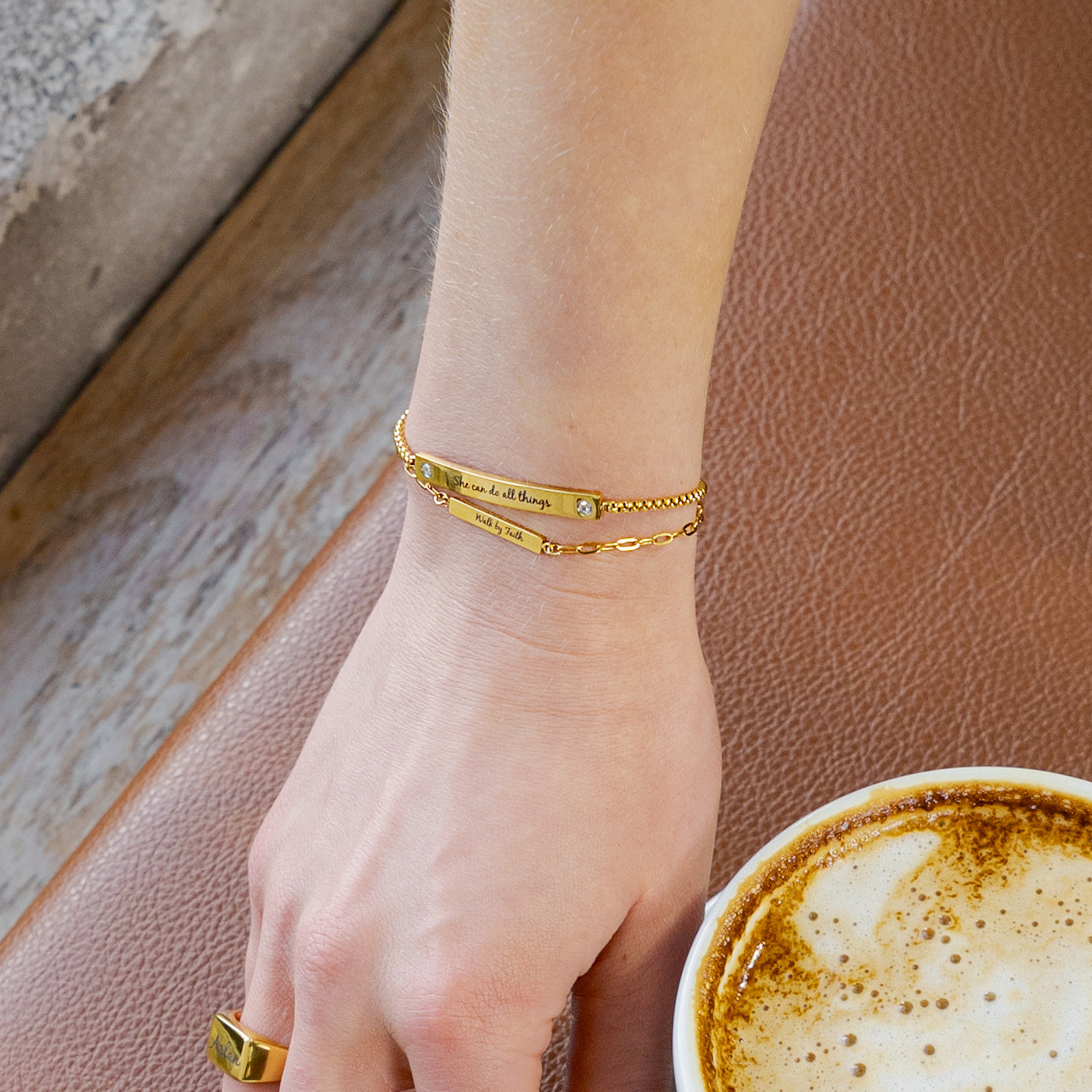 Waterproof Gold Diamond Bar Bracelet