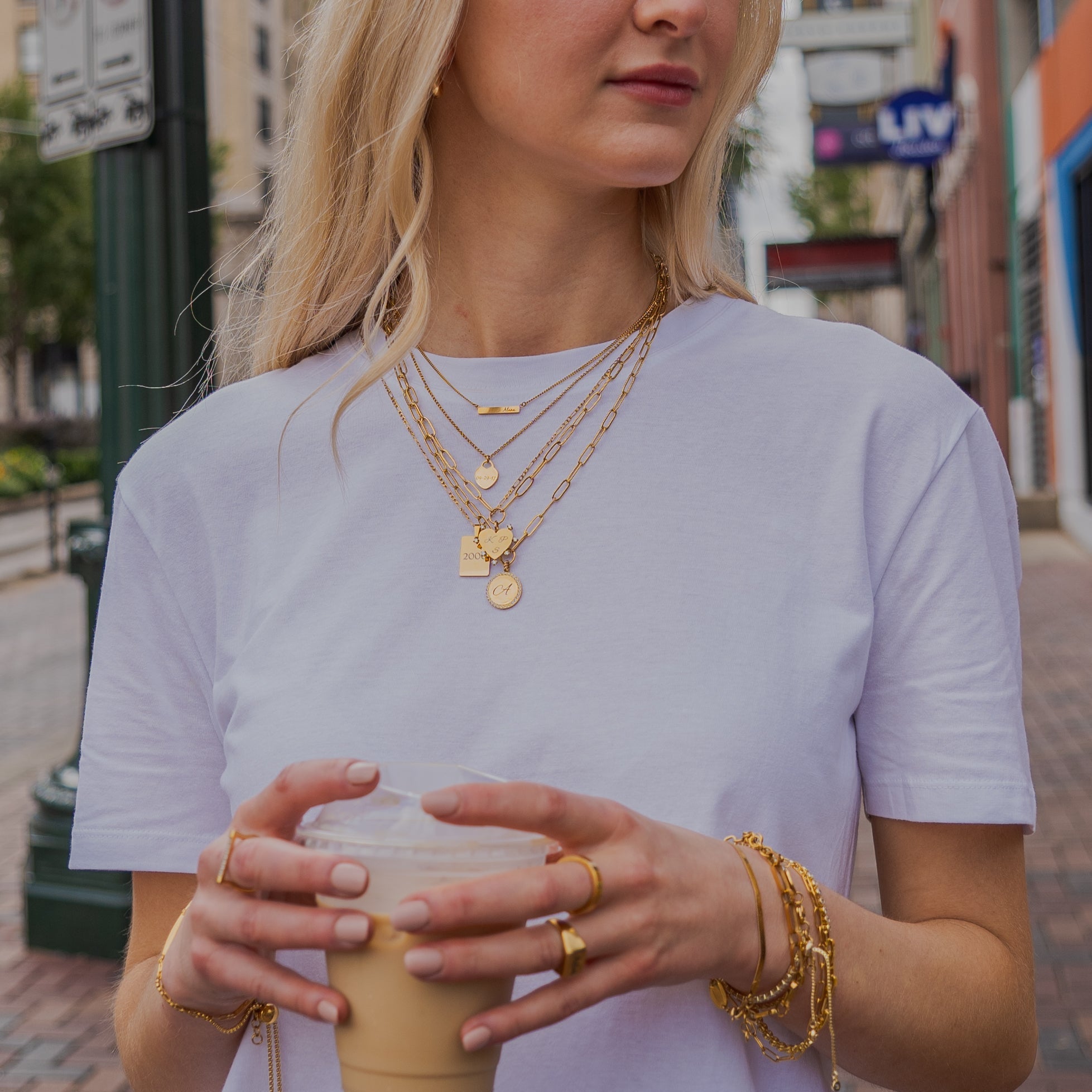 Waterproof Gold Personalized Bar Necklace Mini