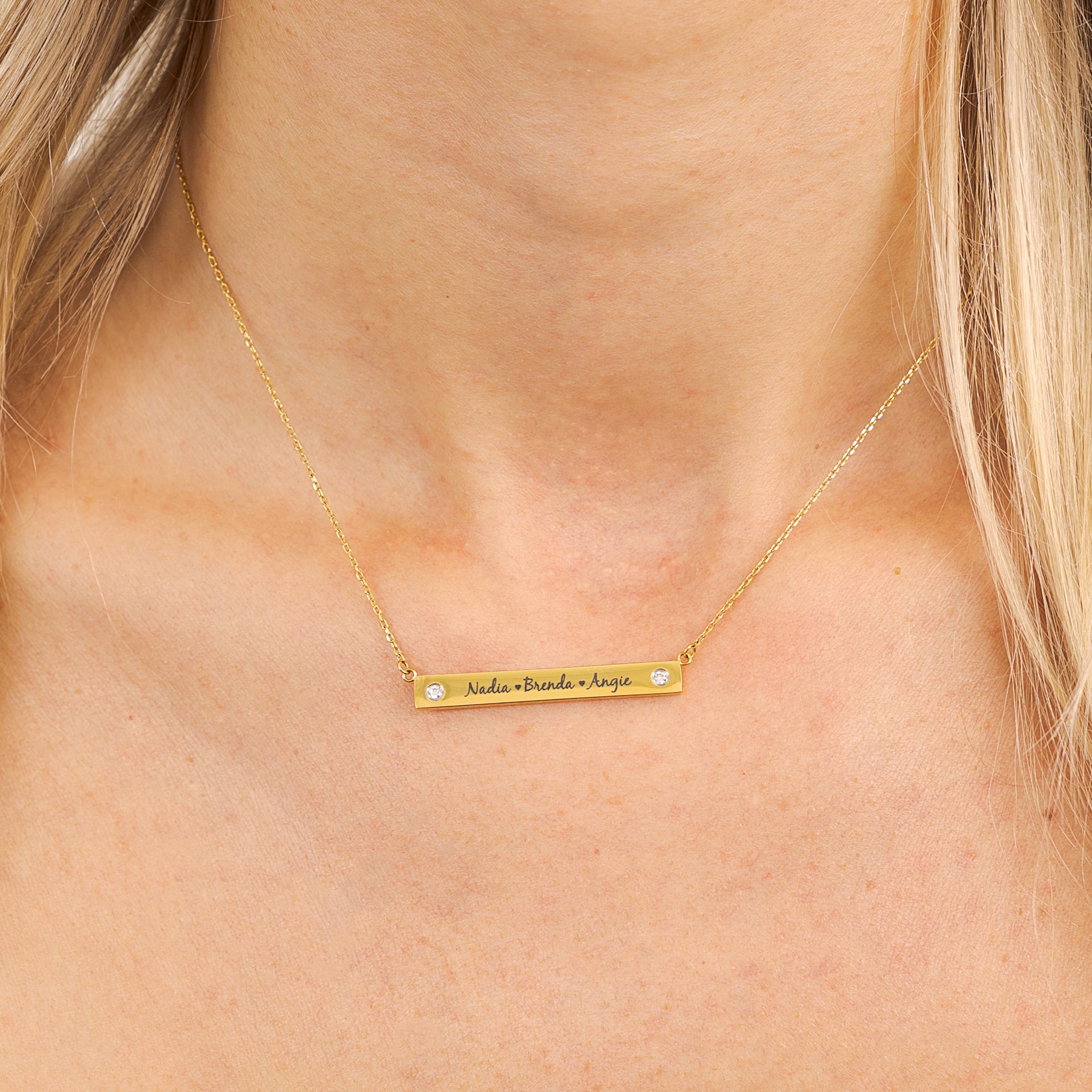 Waterproof Gold Diamond Bar Necklace