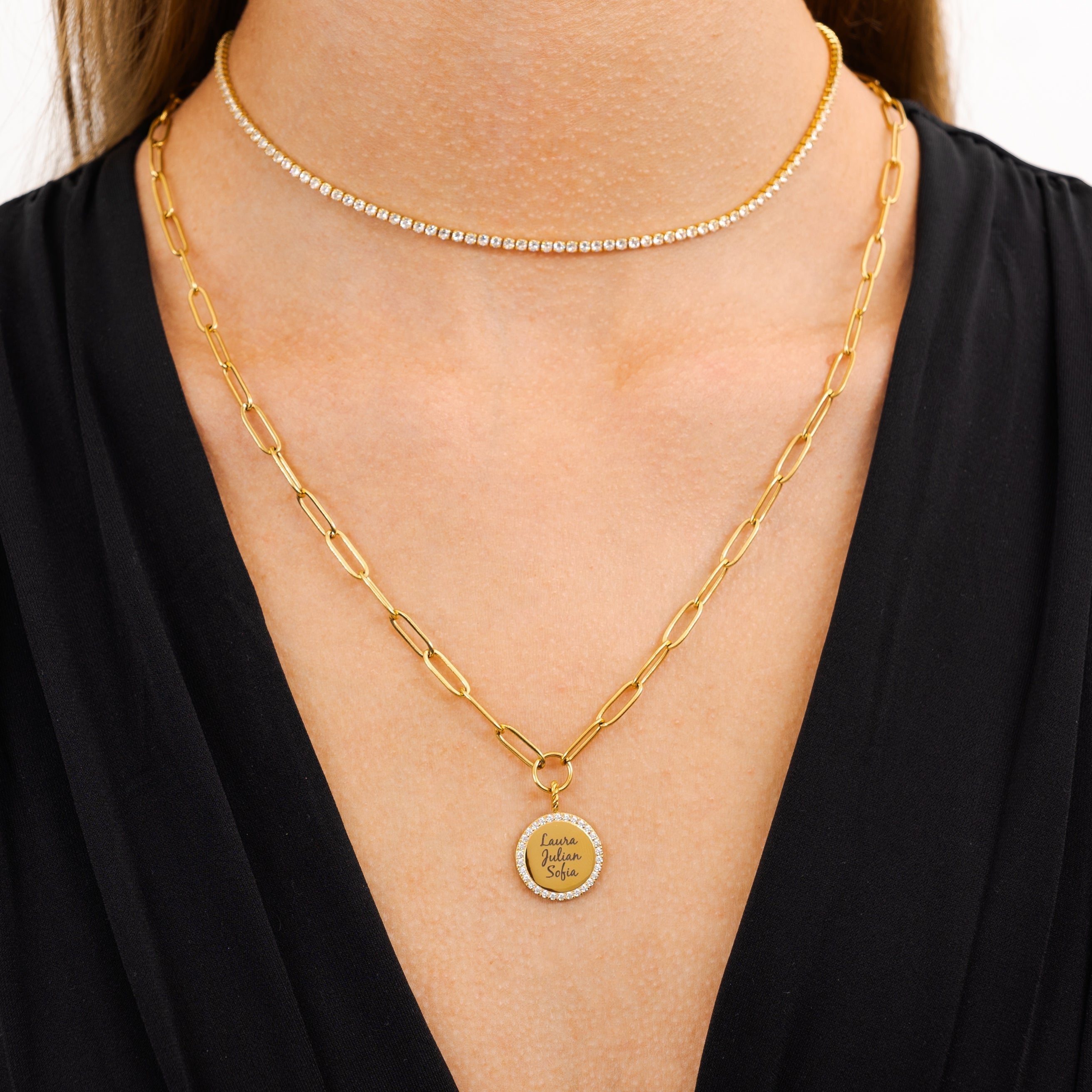 Waterproof Gold Diamond Paperclip Coin Necklace