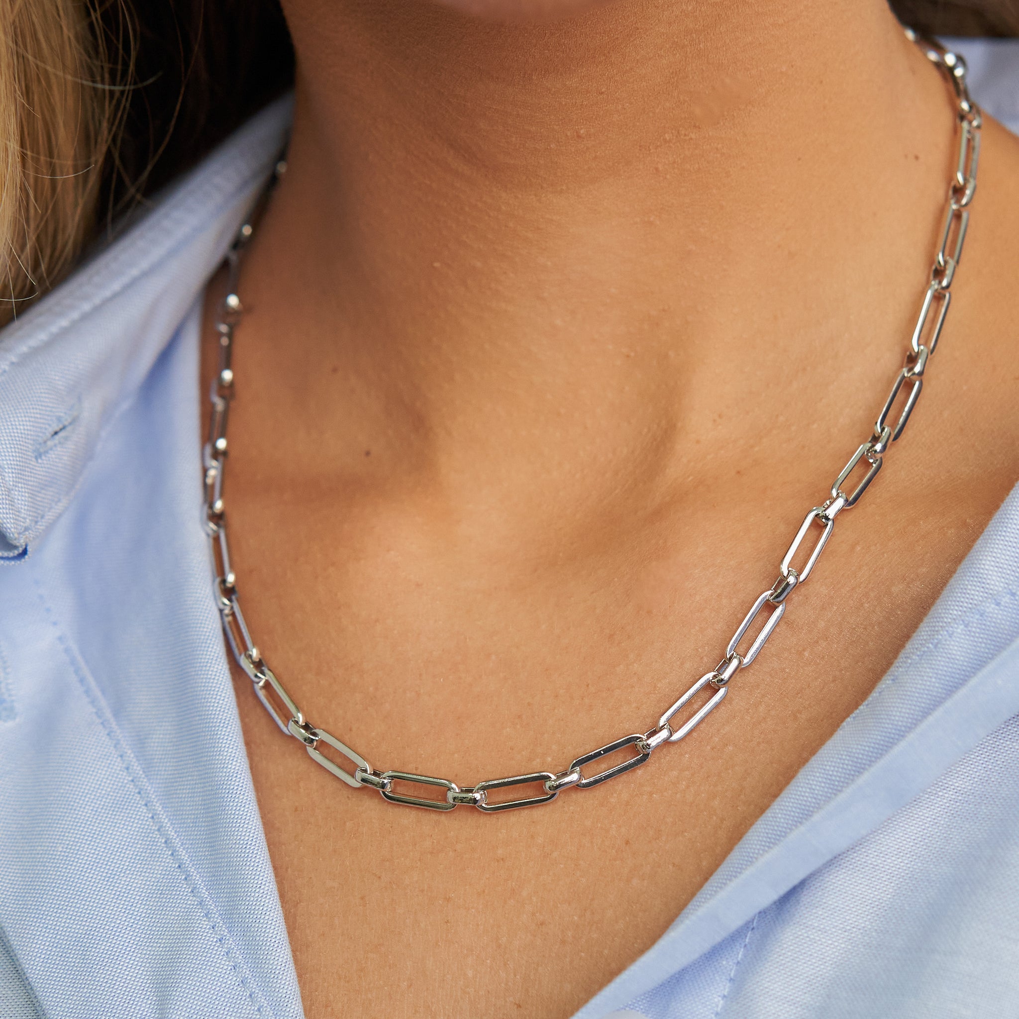  Long Double Paper Clip Chain Monogram Necklace