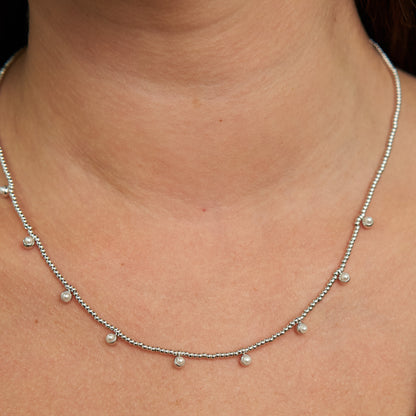 Silver Beaded Pearls Necklace