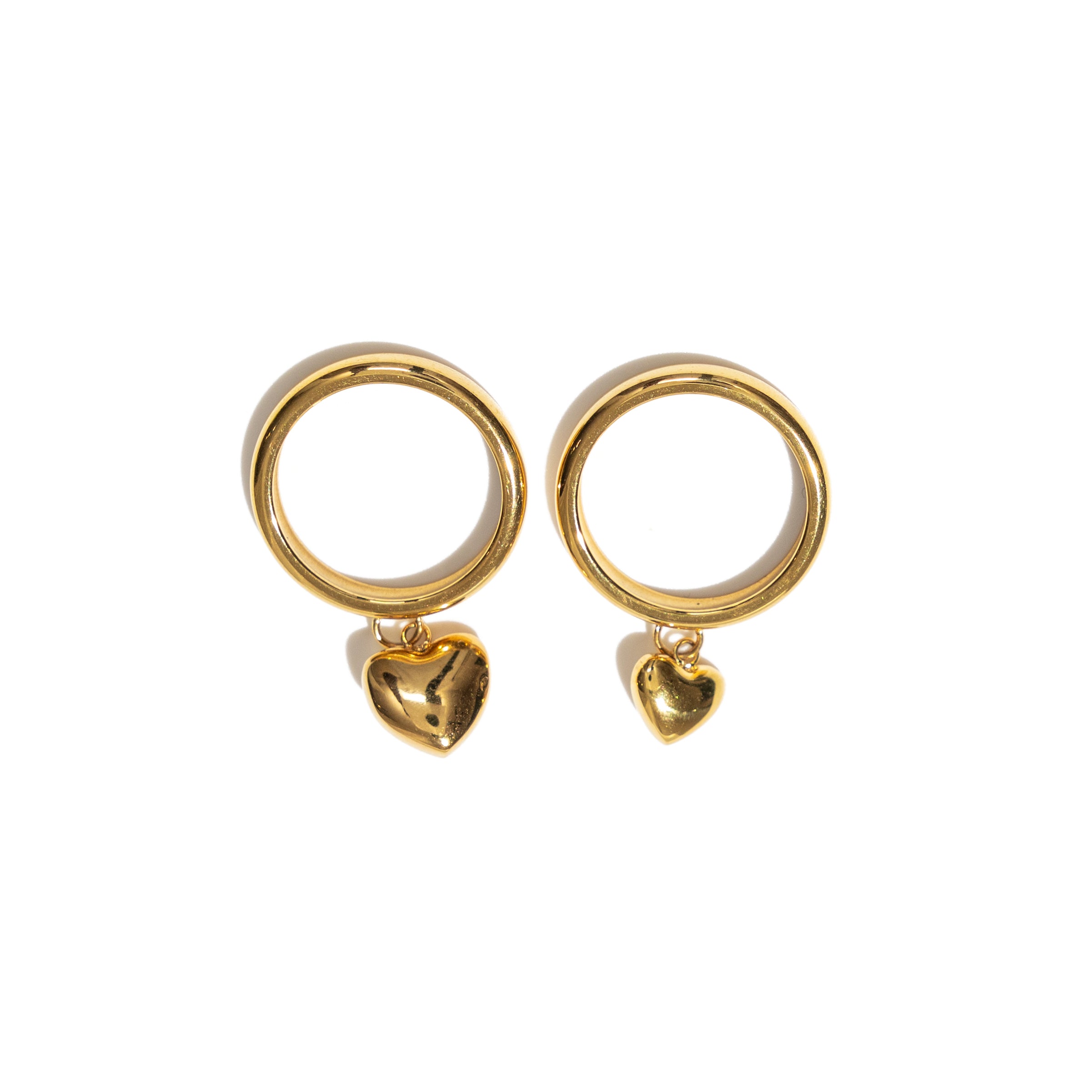 Waterproof Gold Puffy Double Heart Ring