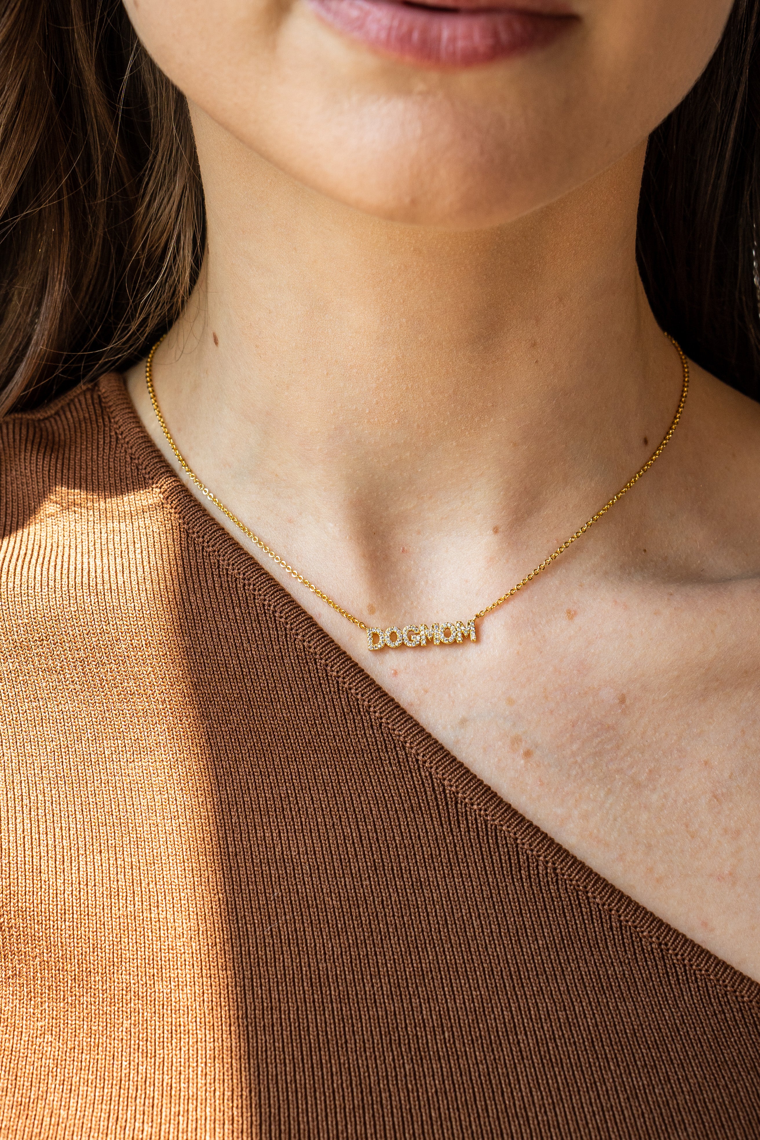 18K Gold Diamond Dog Mom Pendant Necklace