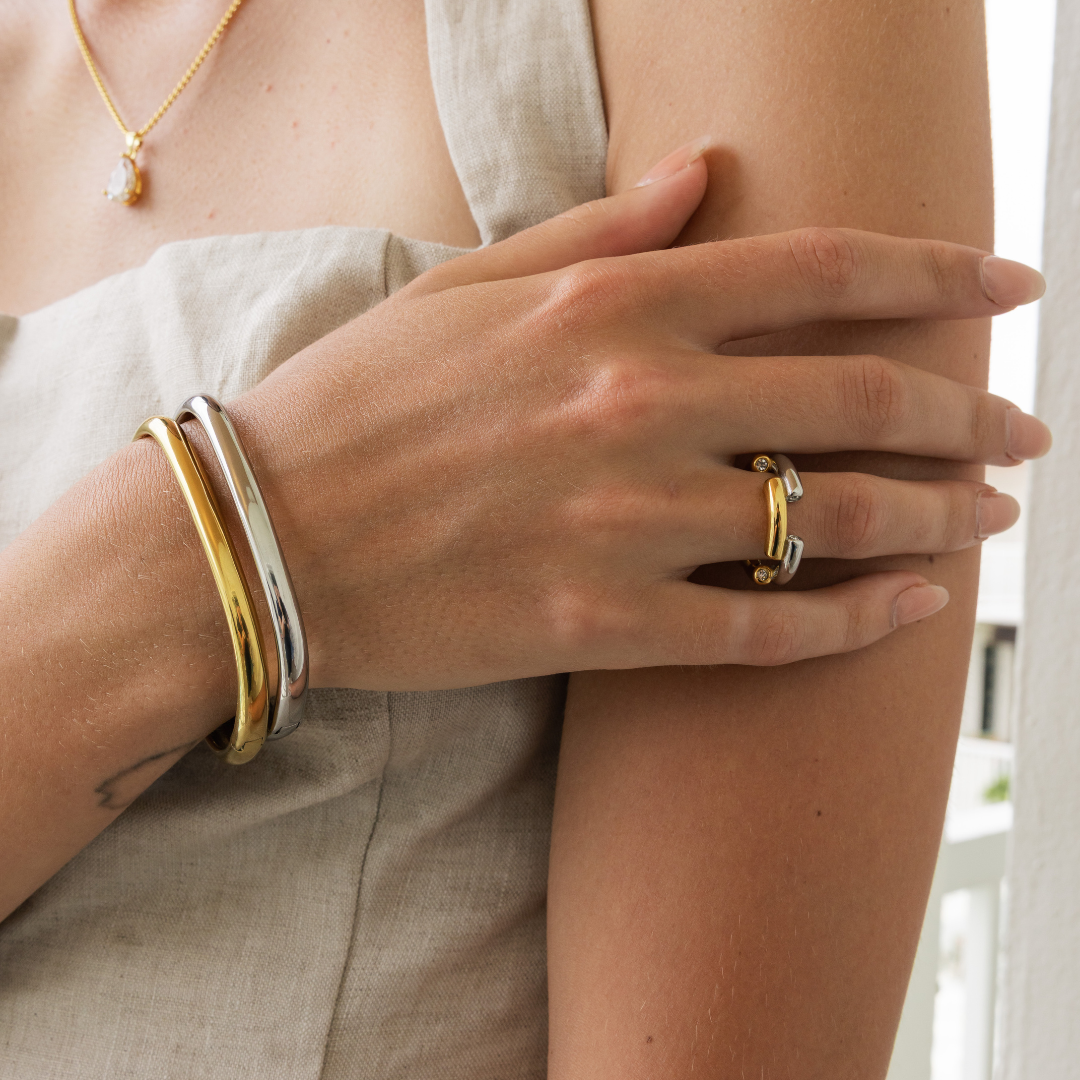 Waterproof Silver Square Cuff Bangle