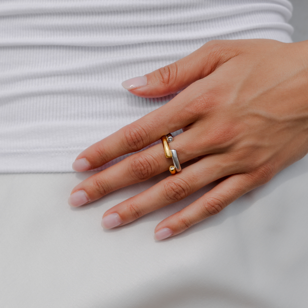 Waterproof Two-Tone Diamond Crystal Statement Ring