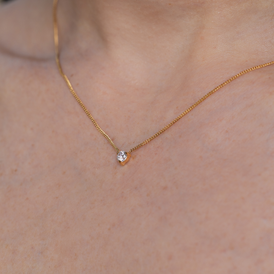 Waterproof 4mm Round Brilliant 5A CZ Solitaire Necklace