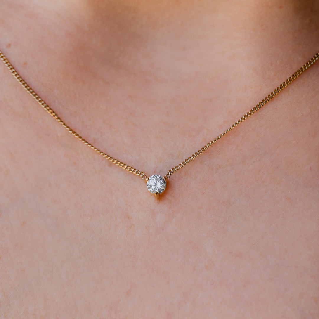 Waterproof 4mm Round Brilliant 5A CZ Solitaire Necklace