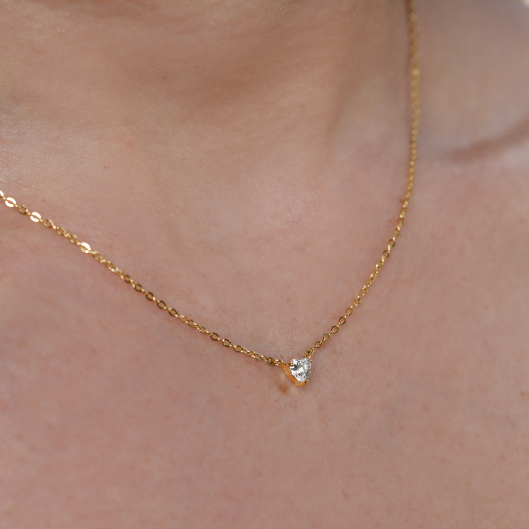 Waterproof 4mm Heart Solitaire Necklace