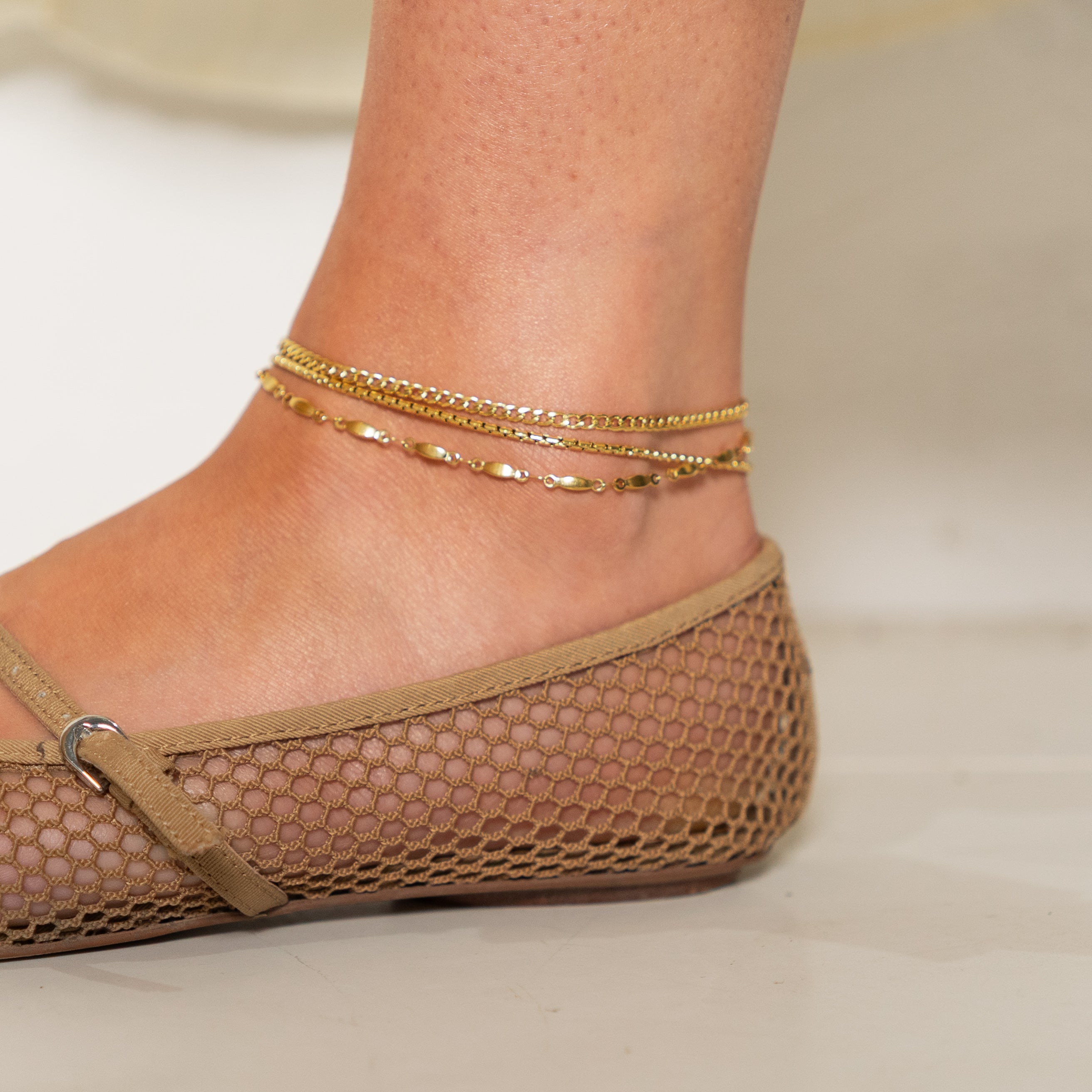Waterproof Gold Triple Anklet