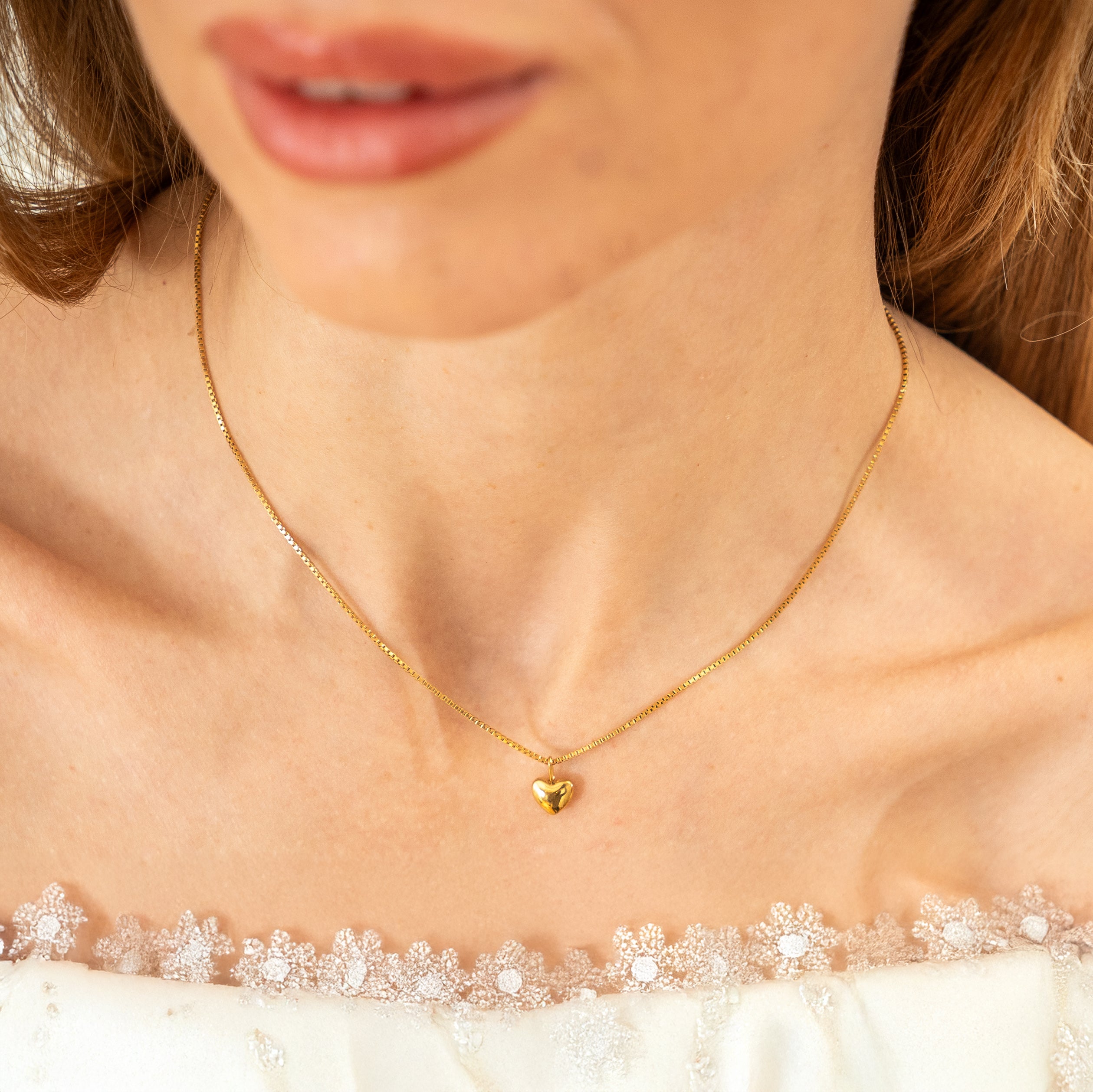 Gold Puffy Heart Necklace Small