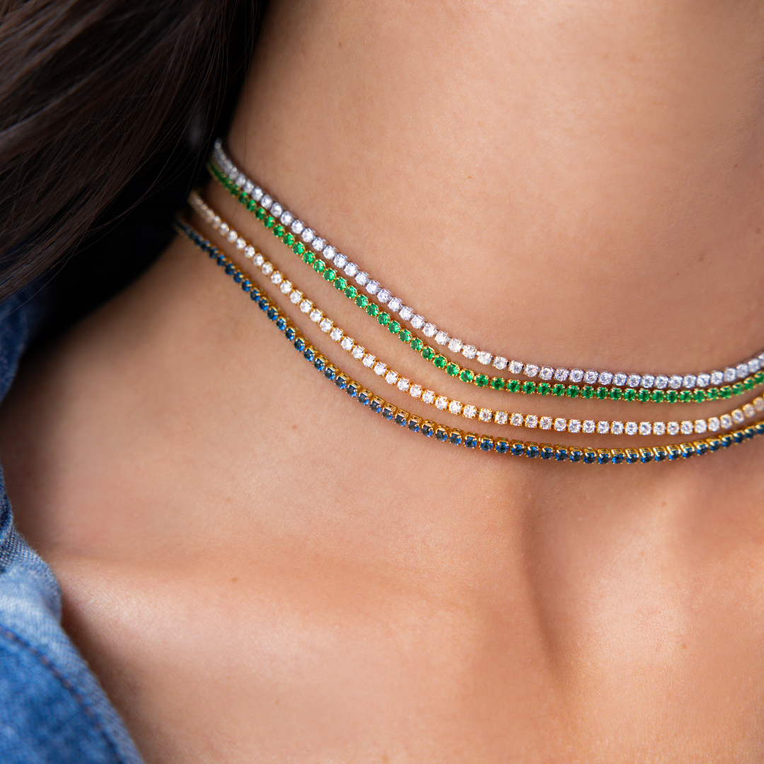 Tennis Choker Gold Blue Sapphire