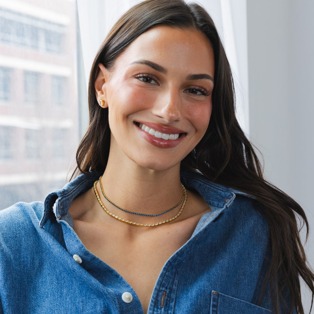 Tennis Choker Gold Blue Sapphire